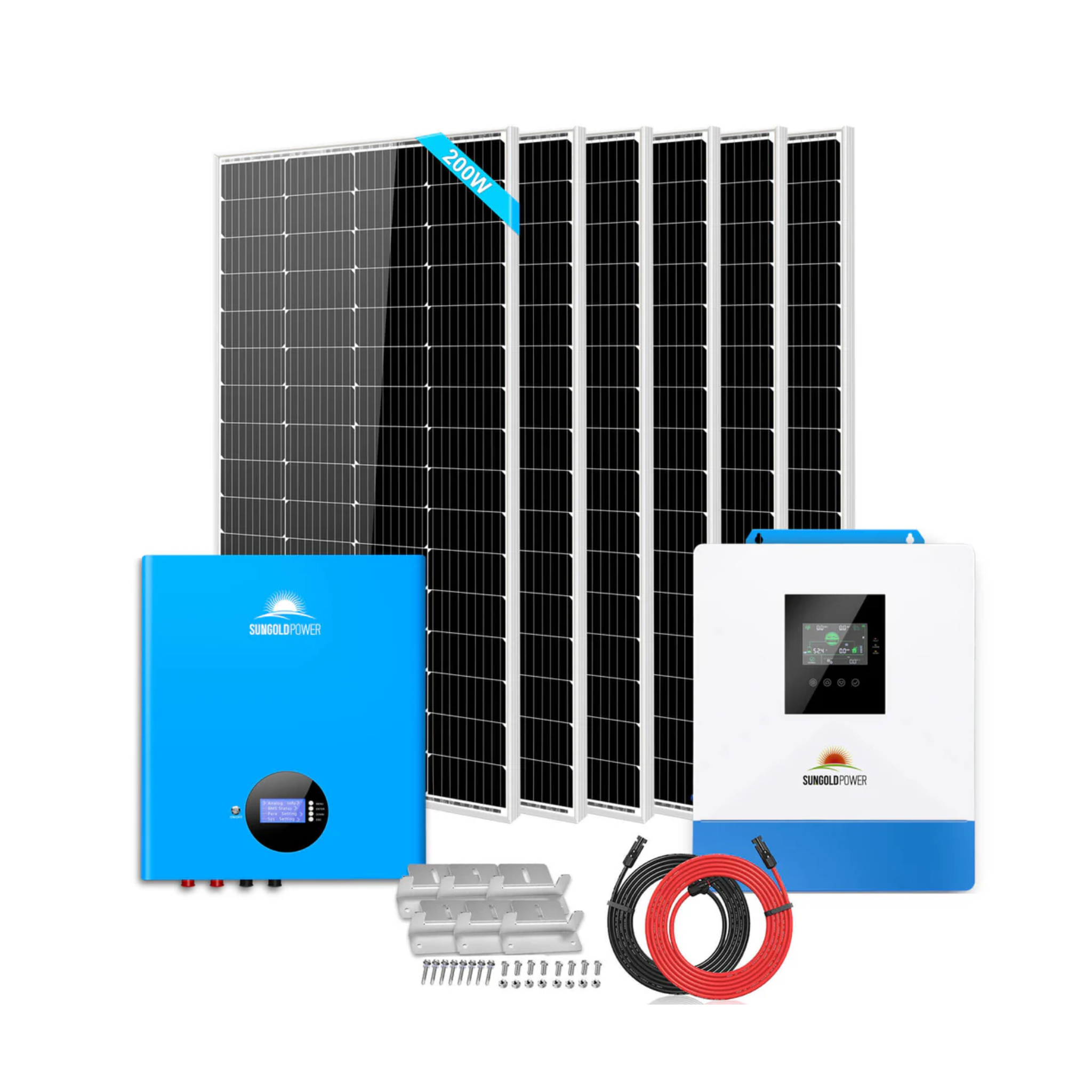 SunGoldPower 5000W Off Grid Solar Kit with 5.12kWh Powerwall Battery & 6x200W Solar Panels - 48VDC 120V for Home Backup Power, RV, Cabin & Emergency Use (Model SGM 5K5E)