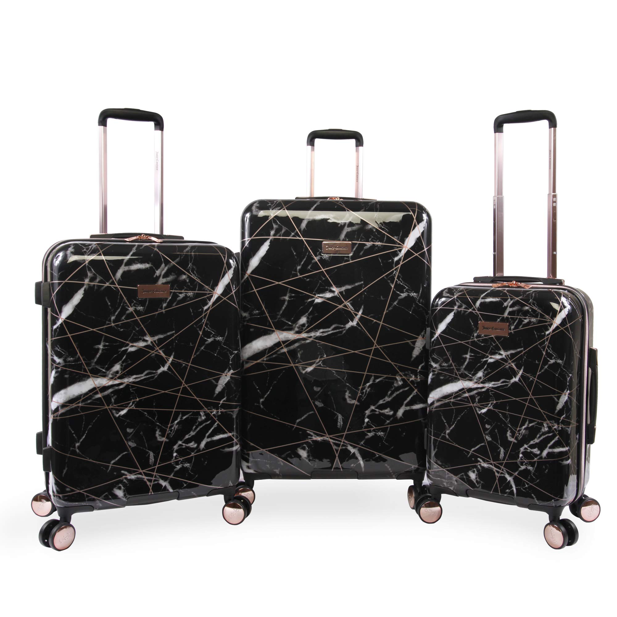 Juicy Couture Women's Vivian 3-Piece Hardside Spinner Luggage Set - Black Marble Web - Lightweight Durable Suitcase for Travel, Vacation & Business Trips
