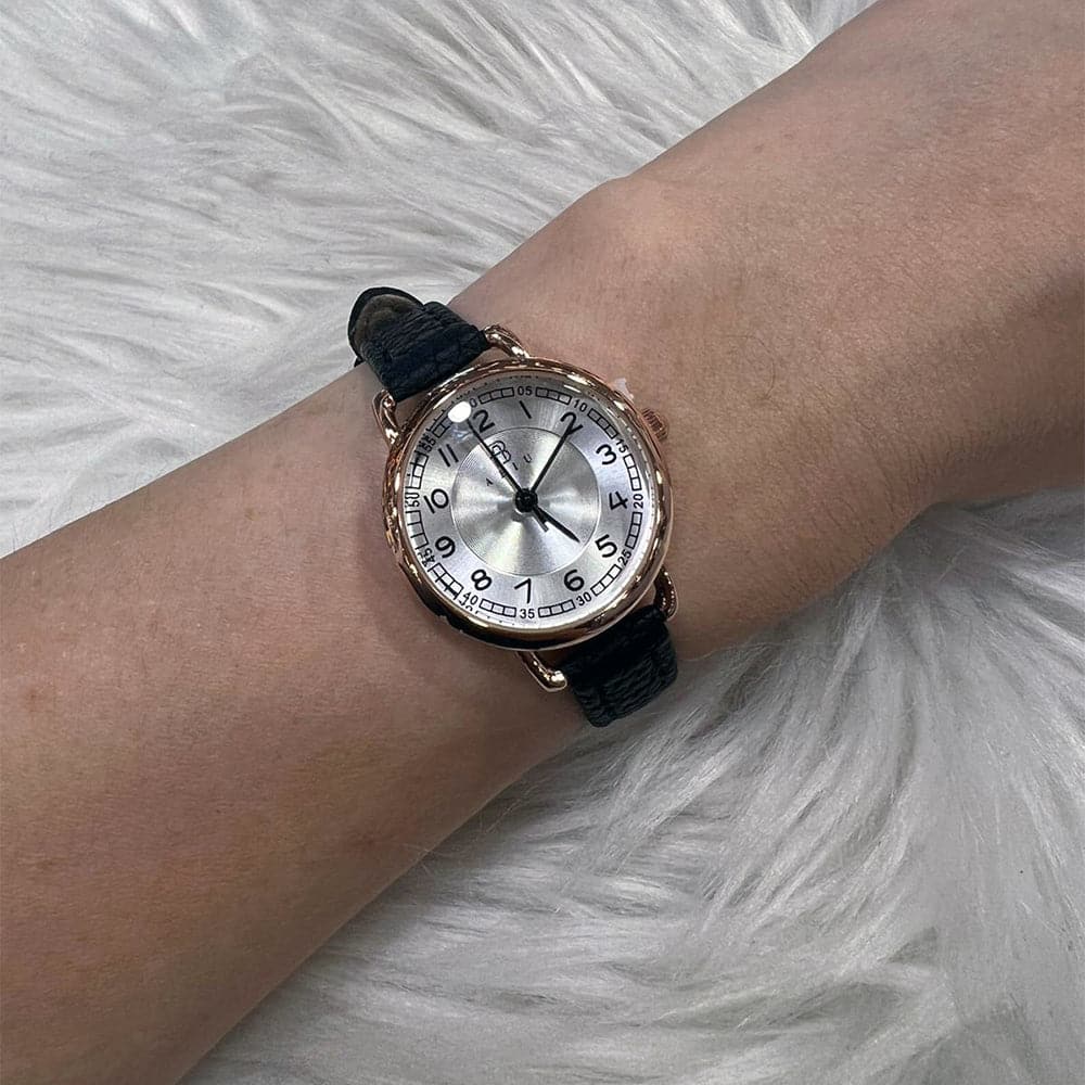 Elegant Analog Black Leather Strap Women's Watch AB 6118 RG BK L - Perfect for Office, Party & Everyday Wear