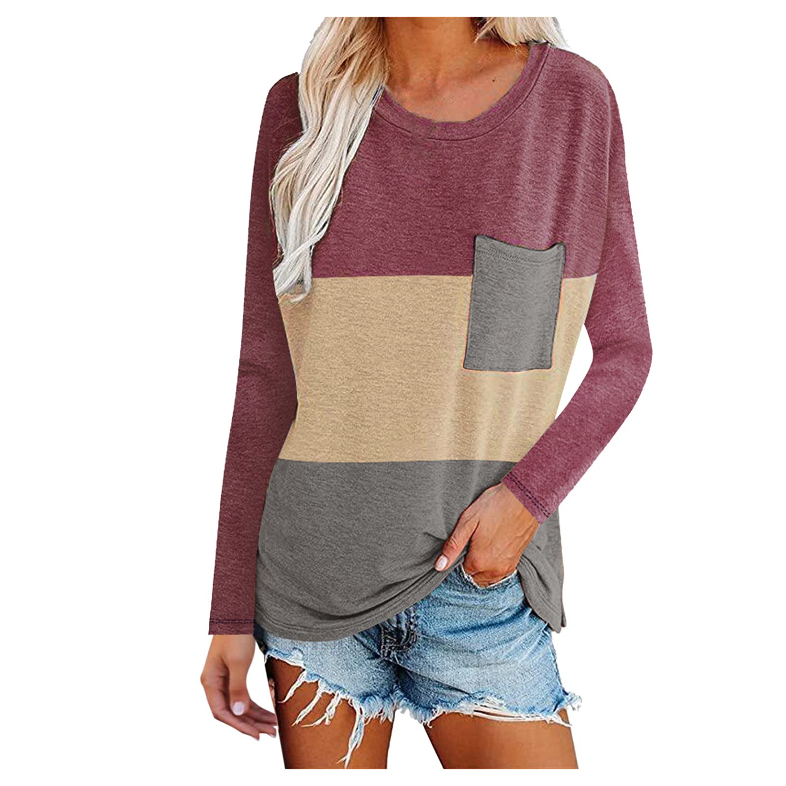Women's Casual Striped Long Sleeve Blouse - Trendy Multi-Color Tops for Everyday Wear | Perfect for Office, Dating & Fall Outfits