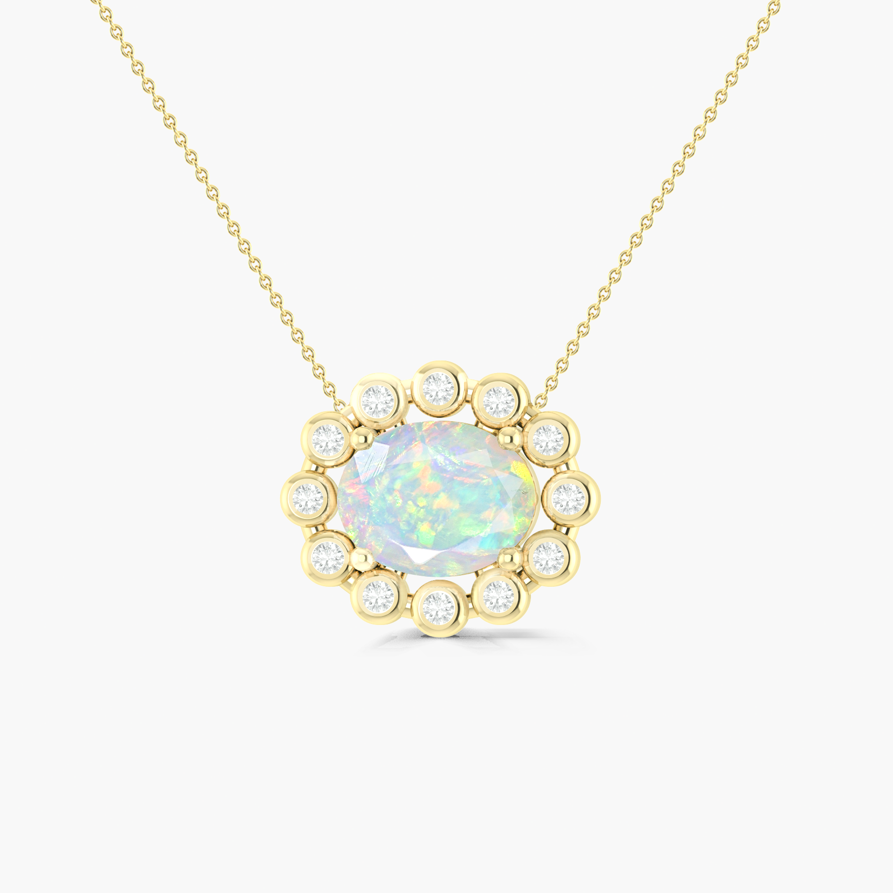 Natural White Opal & Zircon Halo Chain Pendant Necklace for Women - Elegant Jewelry Gift for Birthday, Anniversary & Special Occasions