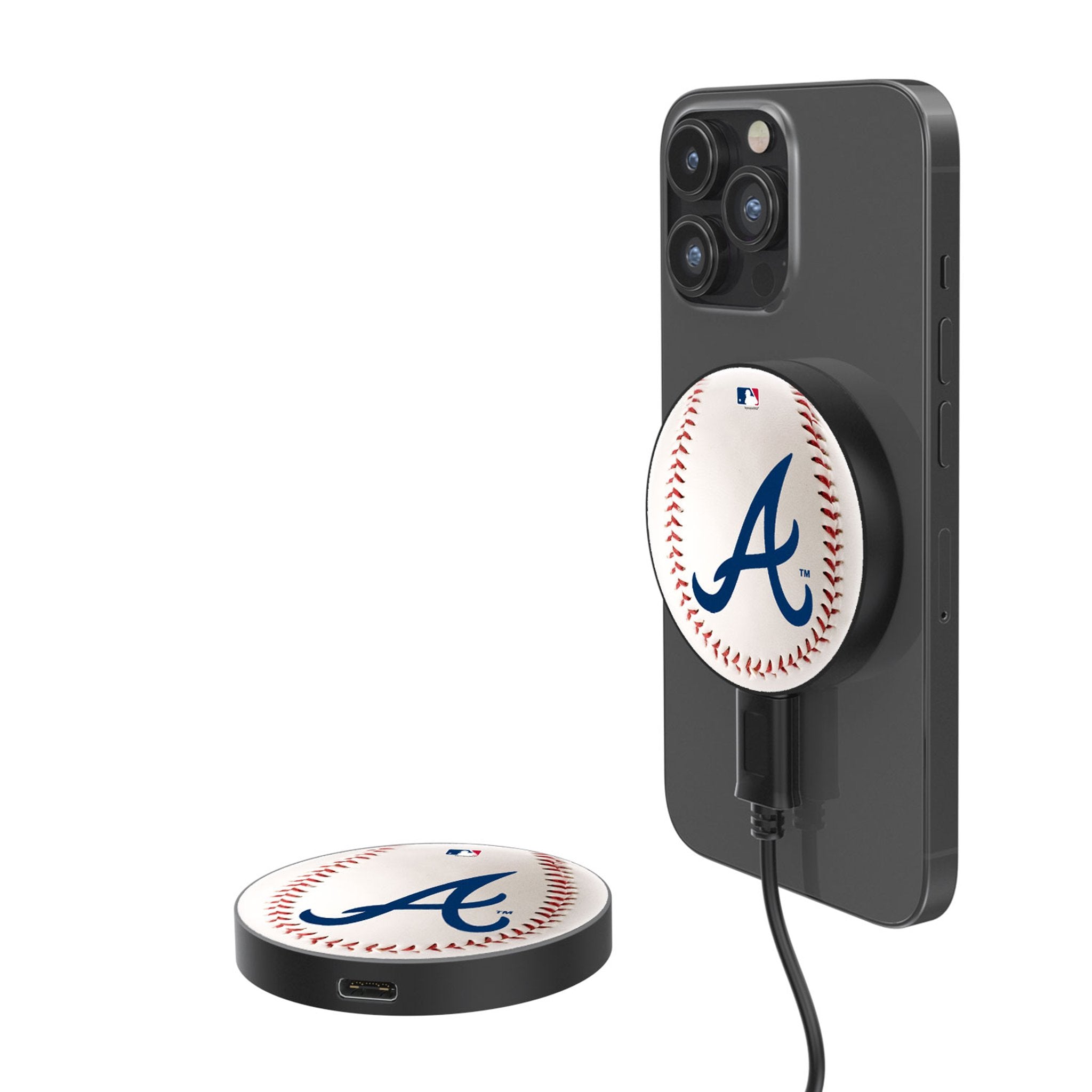 Atlanta Braves Baseball 15W Fast Wireless Magnetic Charger - Perfect for iPhone, Android & Qi Devices - Home, Office & Car Use