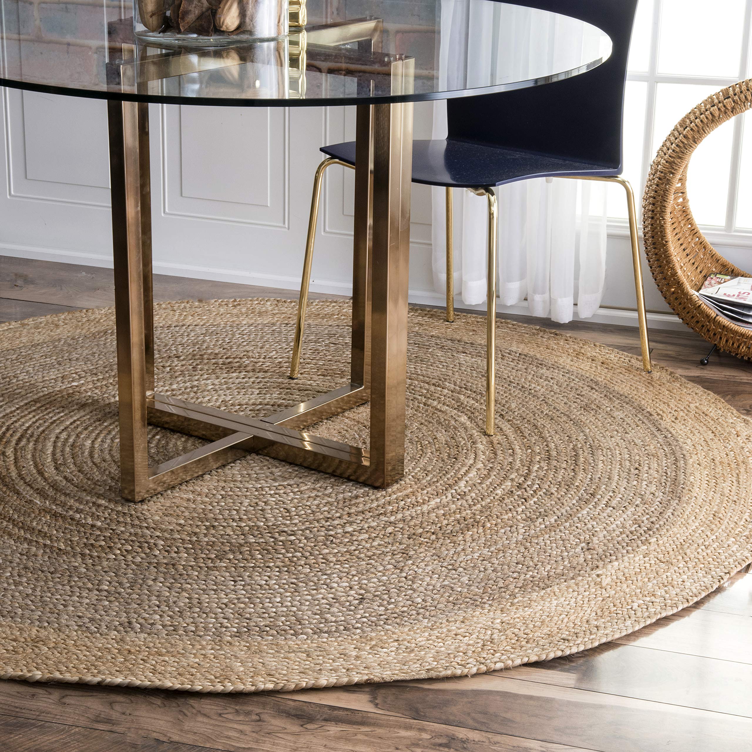 nuLOOM Eleonora Hand Woven Jute Round Area Rug 8 Feet, Natural Gray - Perfect for Boho Living Room, Bedroom or Nursery Decor