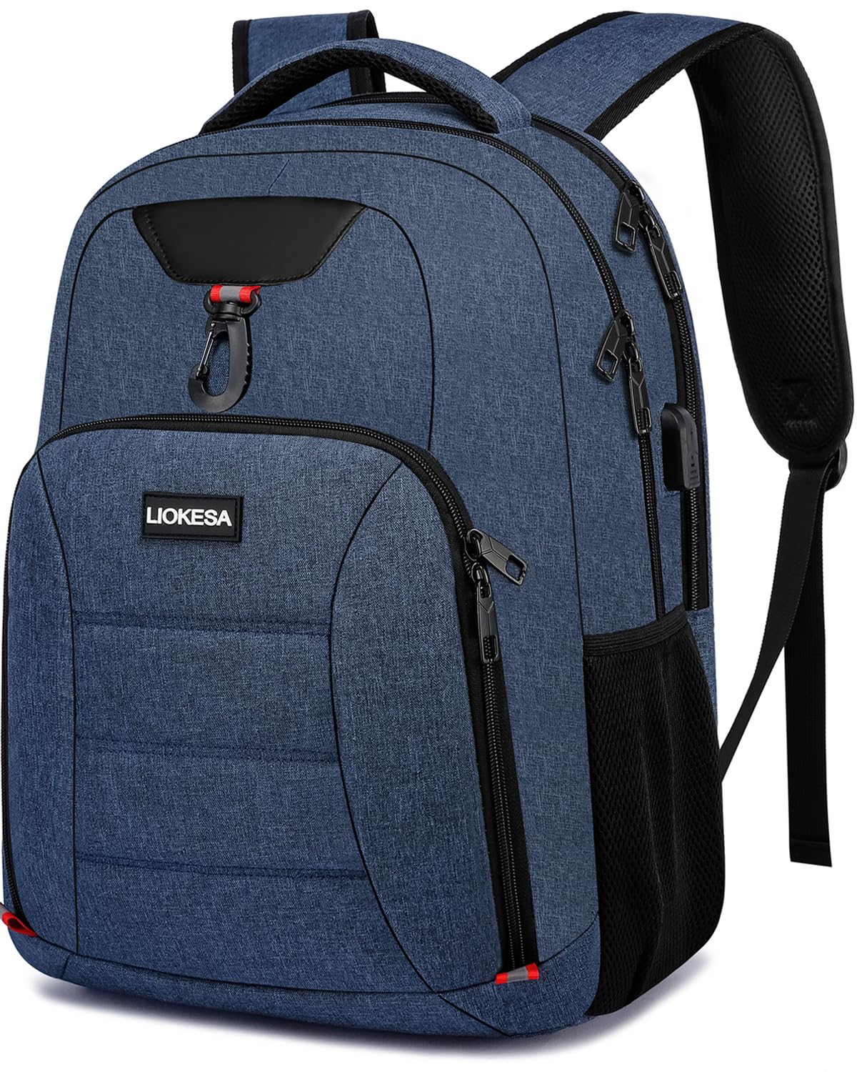 Liokesa Men's Water Resistant Laptop Backpack with USB Charging Port, Large College School Book Bag for Teen Boys, Fits 15.6 Inch Laptop, Blue - Perfect for Travel, Work, and Daily Commute