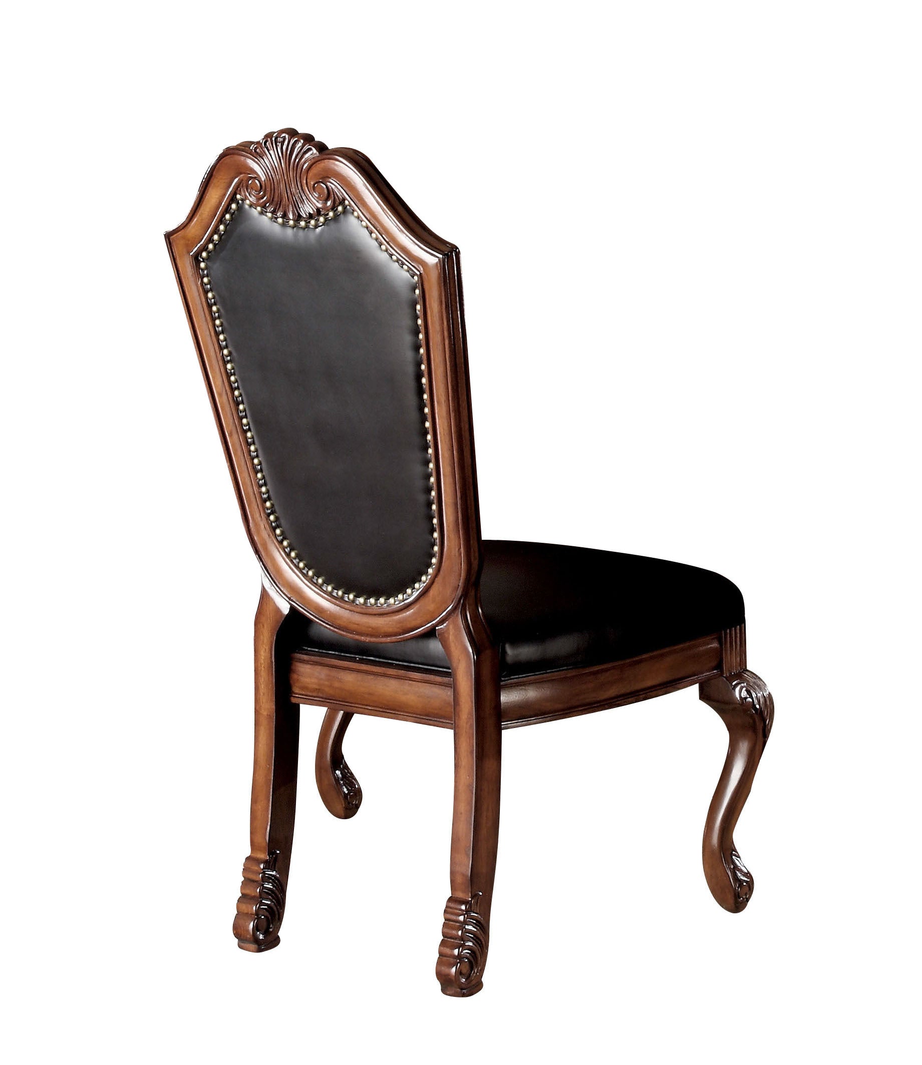 Chateau Black Synthetic Leather & Cherry Finish De Ville Side Chairs (Set of 2) - Elegant Dining Room & Kitchen Accent Chairs for Home Decor