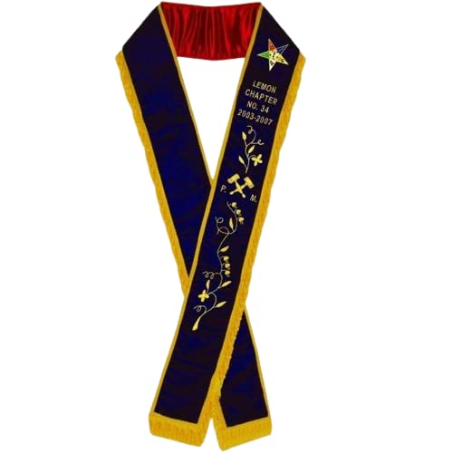 Hand Embroidered Purple Velvet Masonic Sash for Past Matron PM - Order of Eastern Star OES Lemon Chapter (Style A, Free Size) | Perfect for Masonic Ceremonies, Eastern Star Events & Fraternal Gatherings