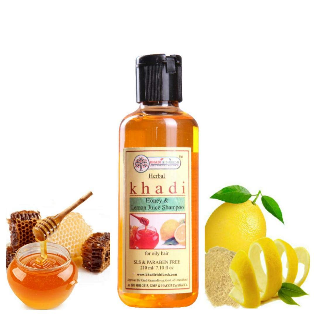 KHADI RISHIKESH Herbal Honey & Lemon Juice Anti-Dandruff Shampoo - Natural Hair Growth Treatment with Lemon & Honey for Men & Women (210ml) | Prevents Hair Fall, Strengthens Hair | Perfect for Daily Scalp Care & Thicker Hair