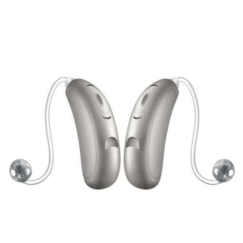 Audicus Dia Hearing Aid Kit with Directional Microphone | Noise & Feedback Reduction | Telecoil Technology | Auto Environment Adjustment (Silver) - Perfect for Seniors & Outdoor Activities