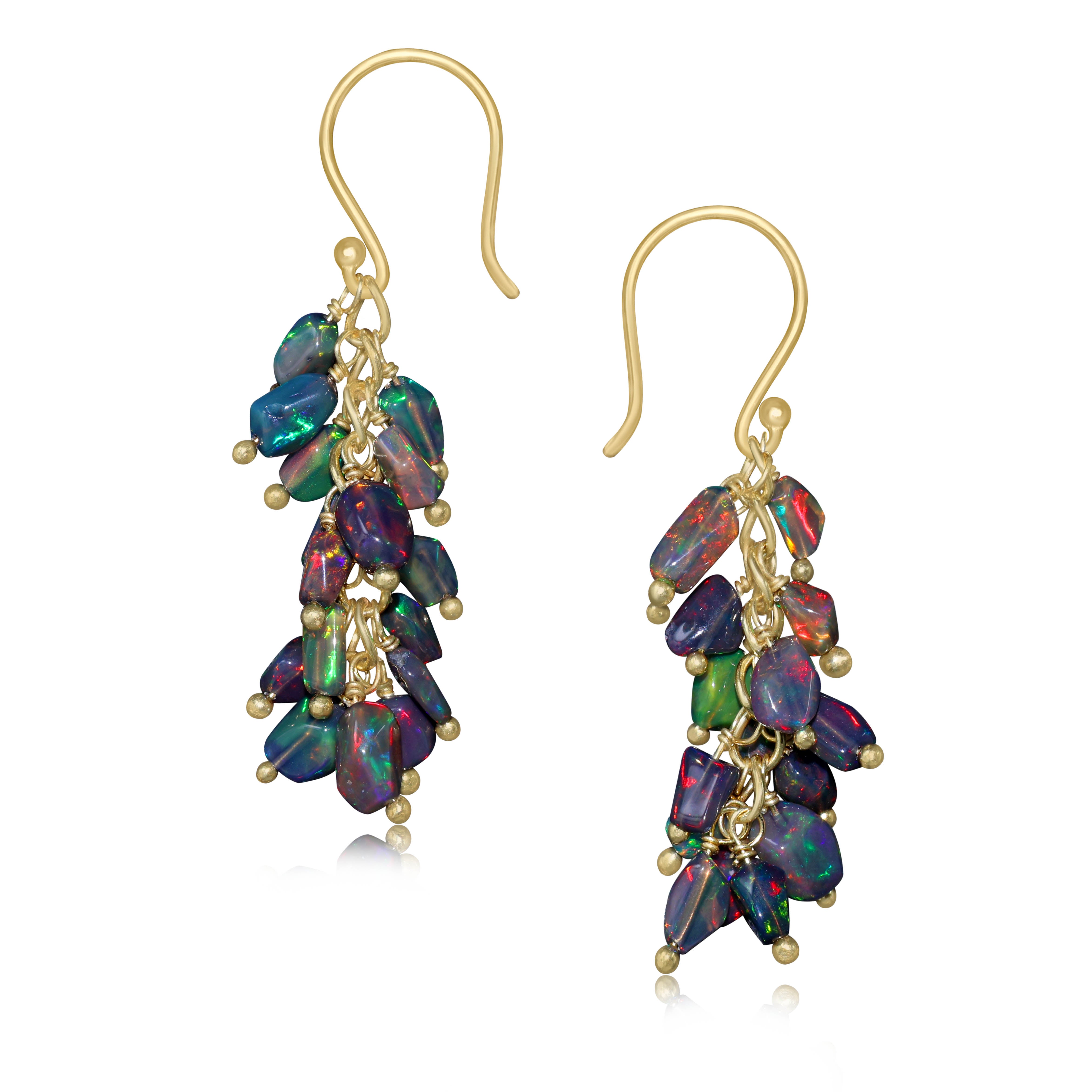 Natural Black Opal Tumble Shape Beaded Cluster Earrings | Handmade Gemstone Jewelry for Women | Perfect for Weddings, Parties & Special Occasions