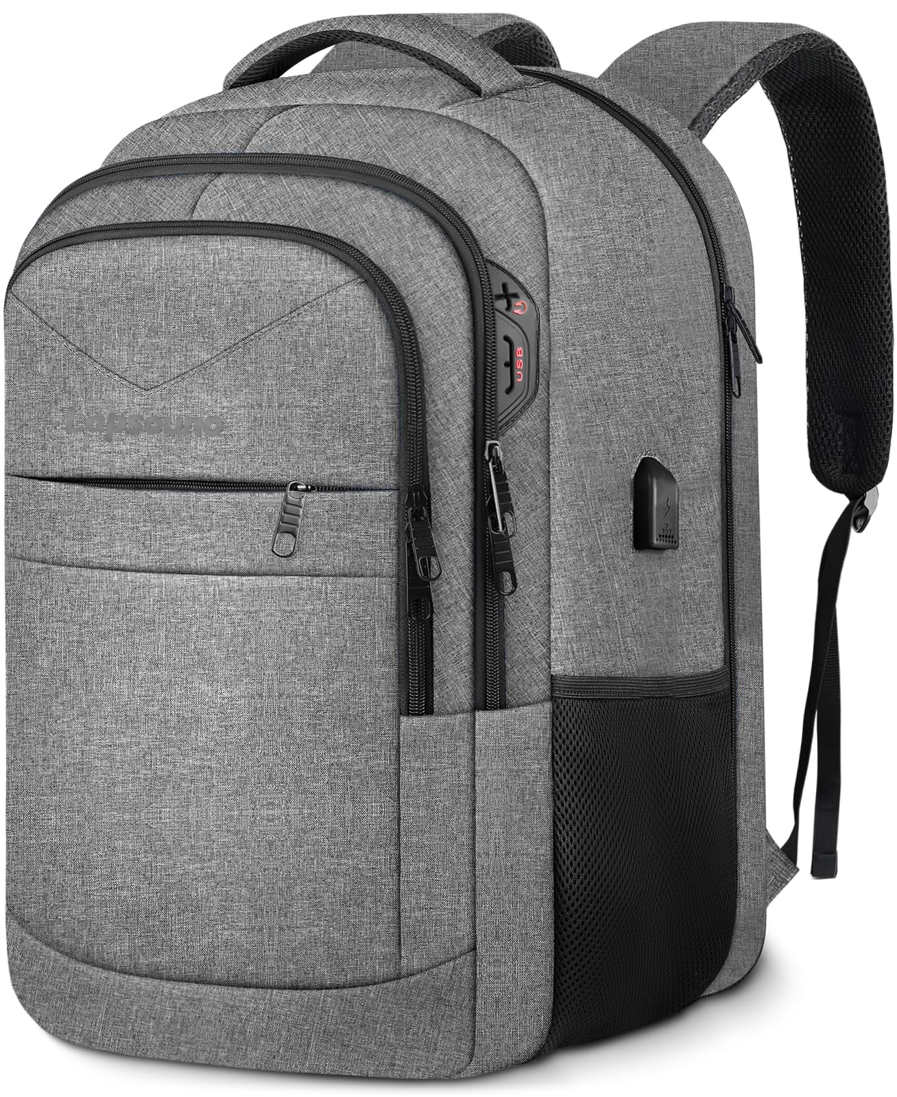Lapsouno Extra Large 17 Inch Laptop Backpack - Anti-Theft USB Charging Travel Backpack for College & Work - Water Resistant Computer Bag for Men & Women (Grey) - Perfect for Business Trips, Commuting & School