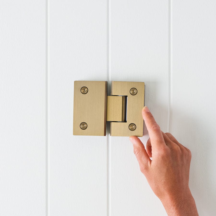 Glass to Glass Shower Hinge in Brushed Brass Finish - Durable Bathroom Hardware for Frameless Shower Doors