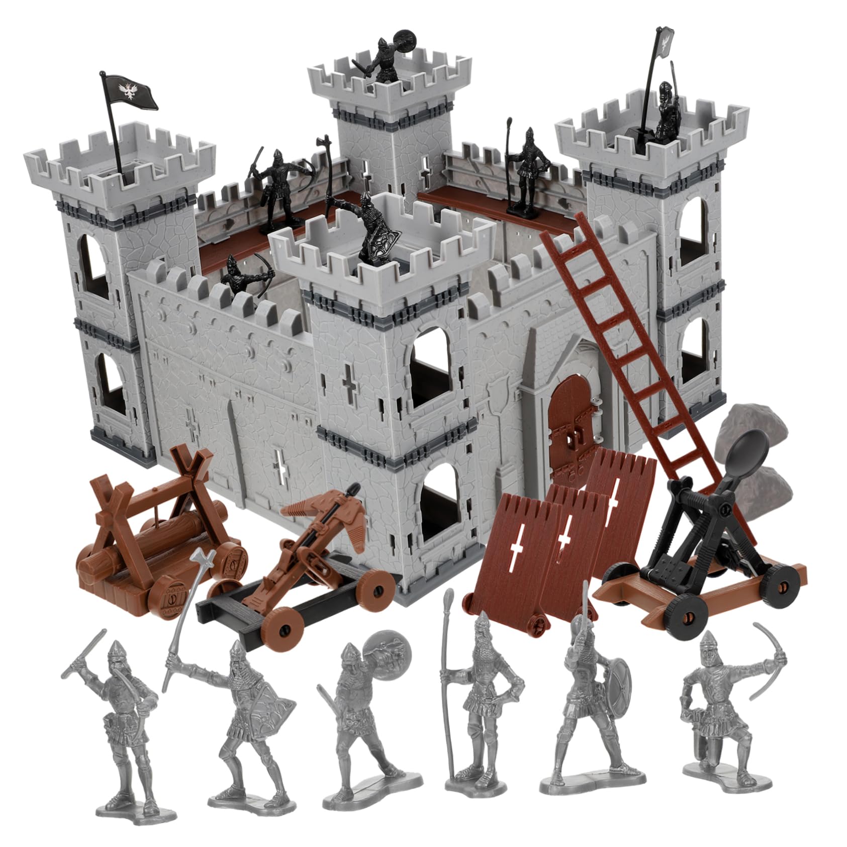 Abaodam Medieval Castle Playset - 1 Set Miniature Plastic Soldier Figures, Castle Model, Toy Vehicles, and Tool Kit for Kids, Perfect for Historical Role-Playing and Educational Fun