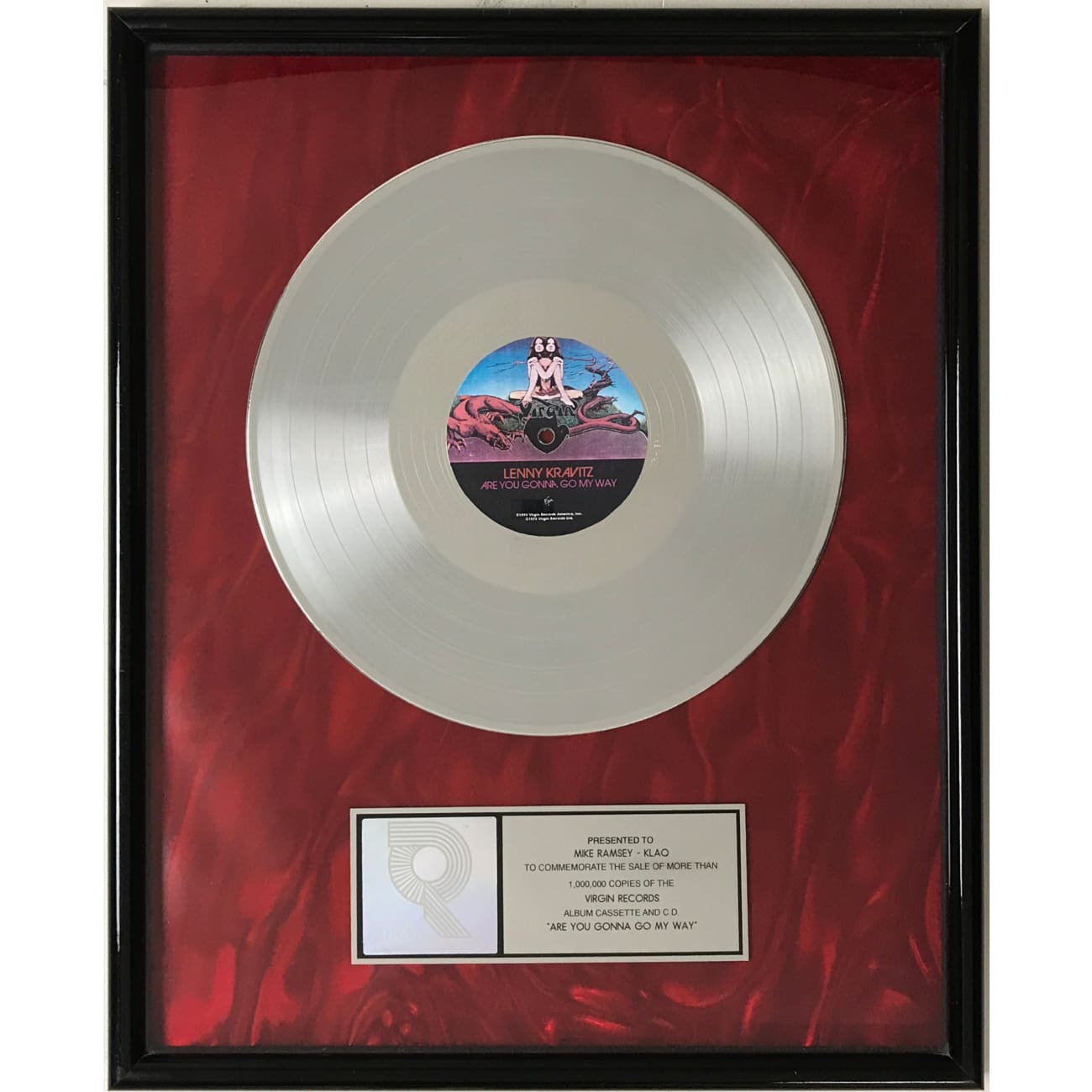 Lenny Kravitz 'Are You Gonna Go My Way' RIAA Certified Platinum Album Award - Perfect for Music Collectors & Rock Memorabilia Displays