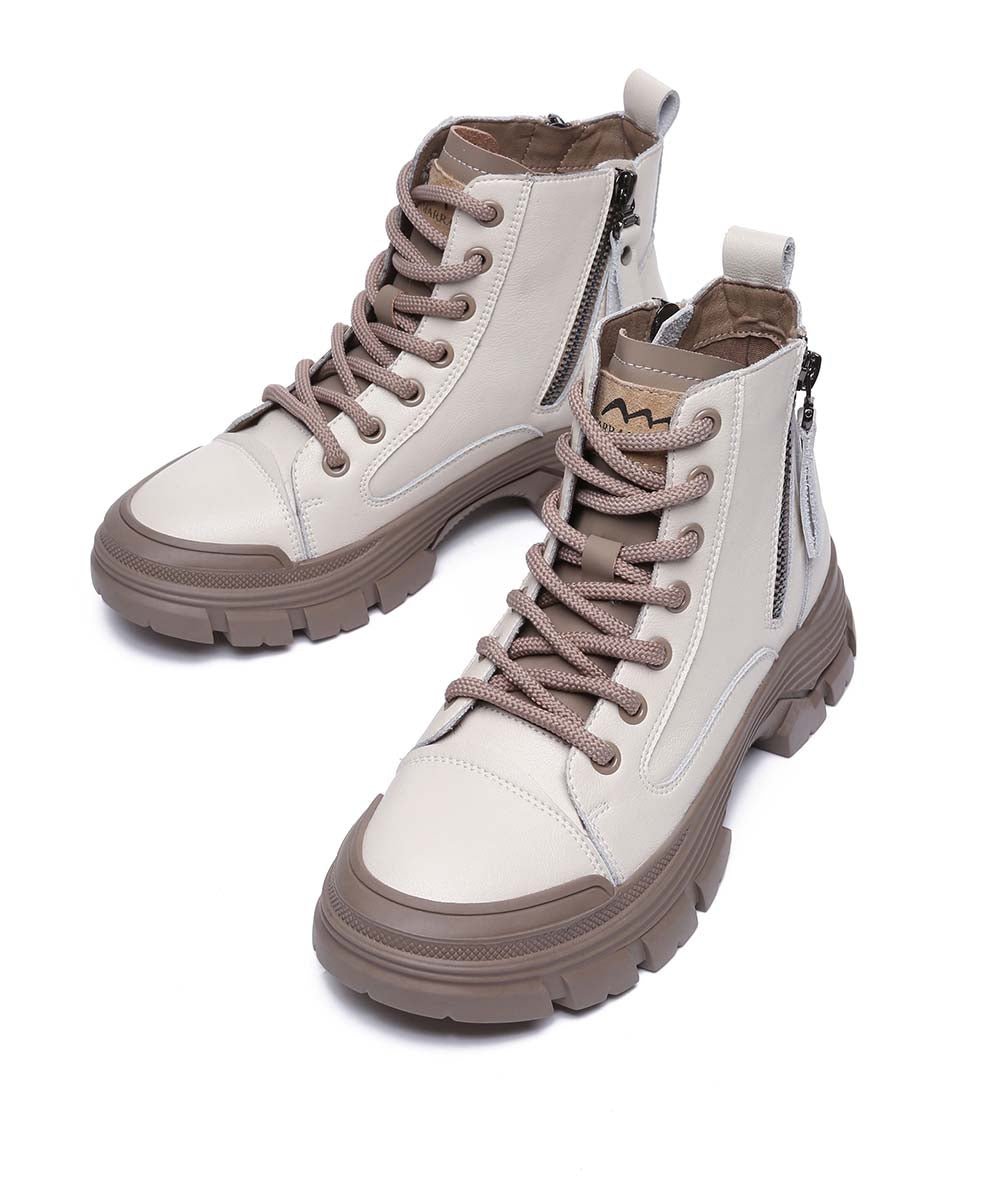 Women's Tall Leather Boots - Waterproof Ankle Booties for Winter, Fashionable Slip-Resistant Shoes for Women - Perfect for Outdoor Hiking, Casual Wear & Office