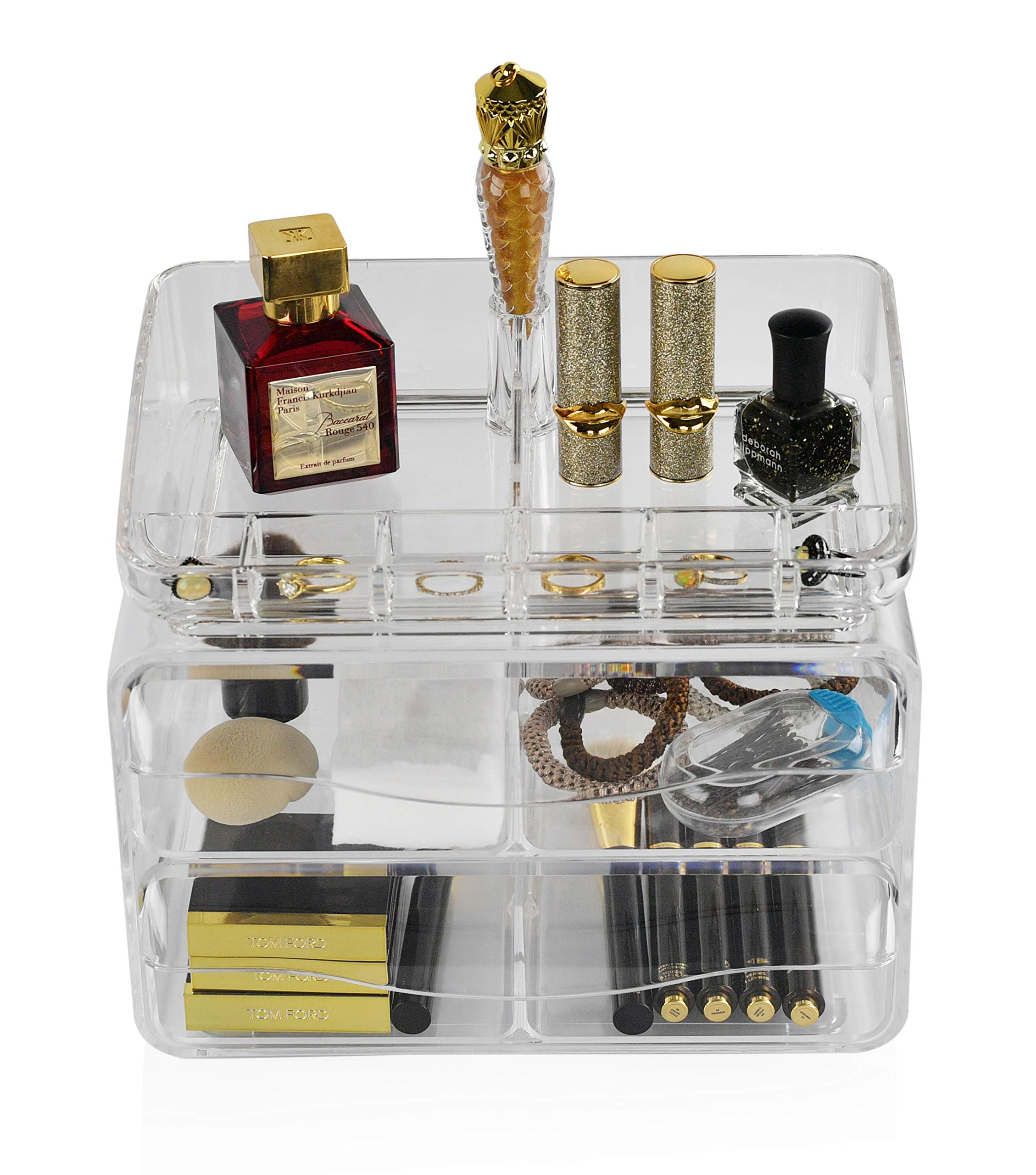 Clear Acrylic 2-Drawer Storage Organizer for Office Supplies, Makeup & Cosmetics - Perfect for Desk, Vanity & Bathroom Organization
