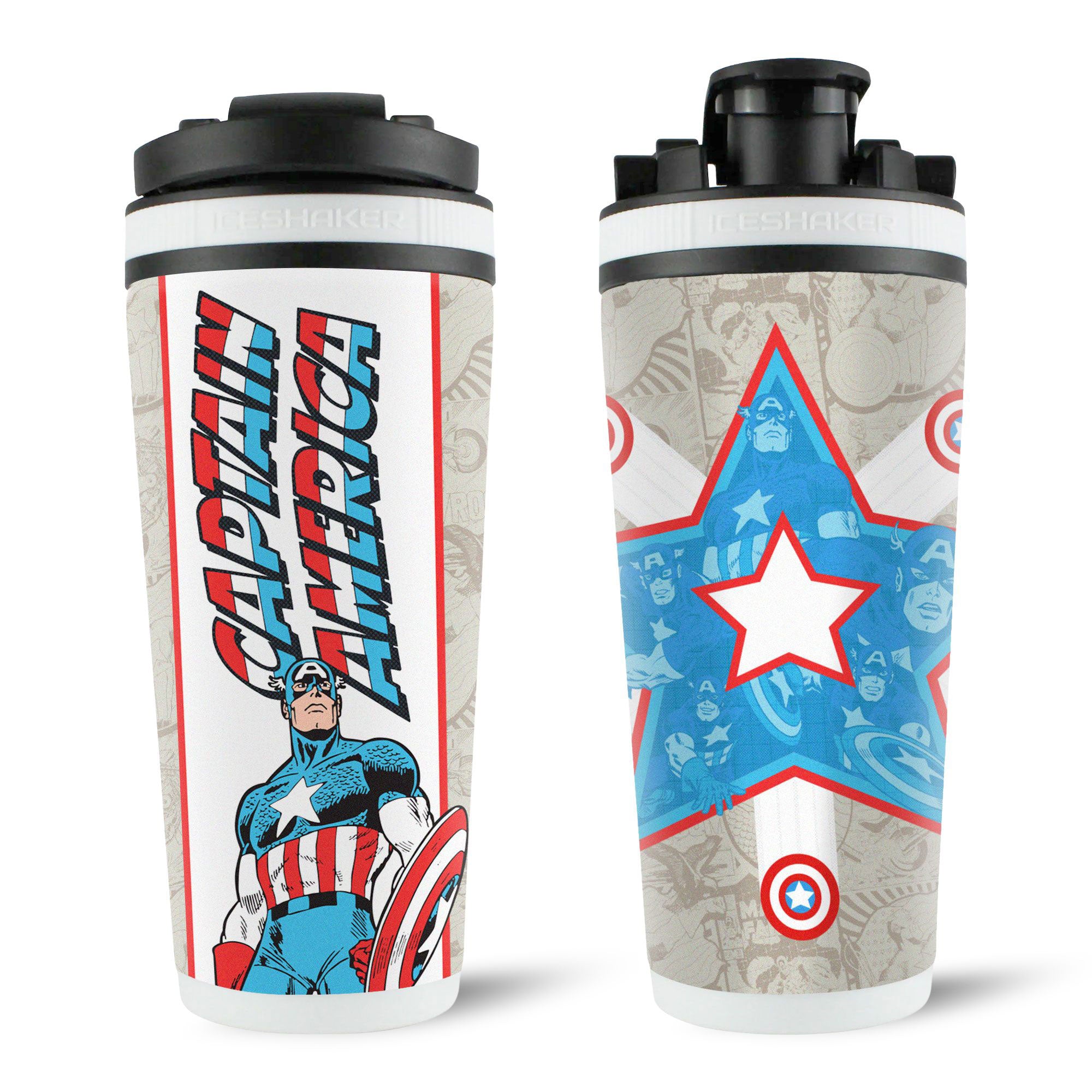 Marvel Captain America Retro 4D Ice Shaker Cup - Stainless Steel Tumbler for Cold Drinks, Perfect for Superhero Fans, Gym, Office & Outdoor Activities