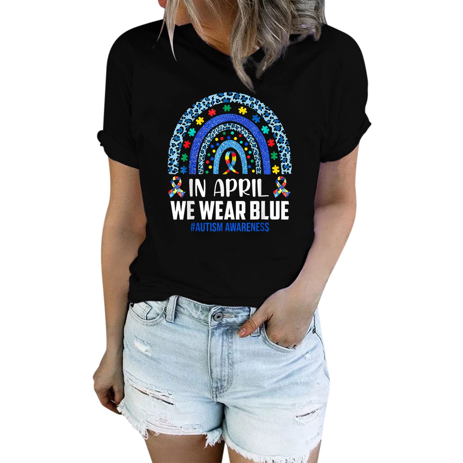 Women's Casual Sports T-Shirt - Blue Awareness Month Tee | Trendy Comfort Fit Cotton Shirts for Women | Perfect for Workouts, Casual Wear & Breast Cancer Awareness Events