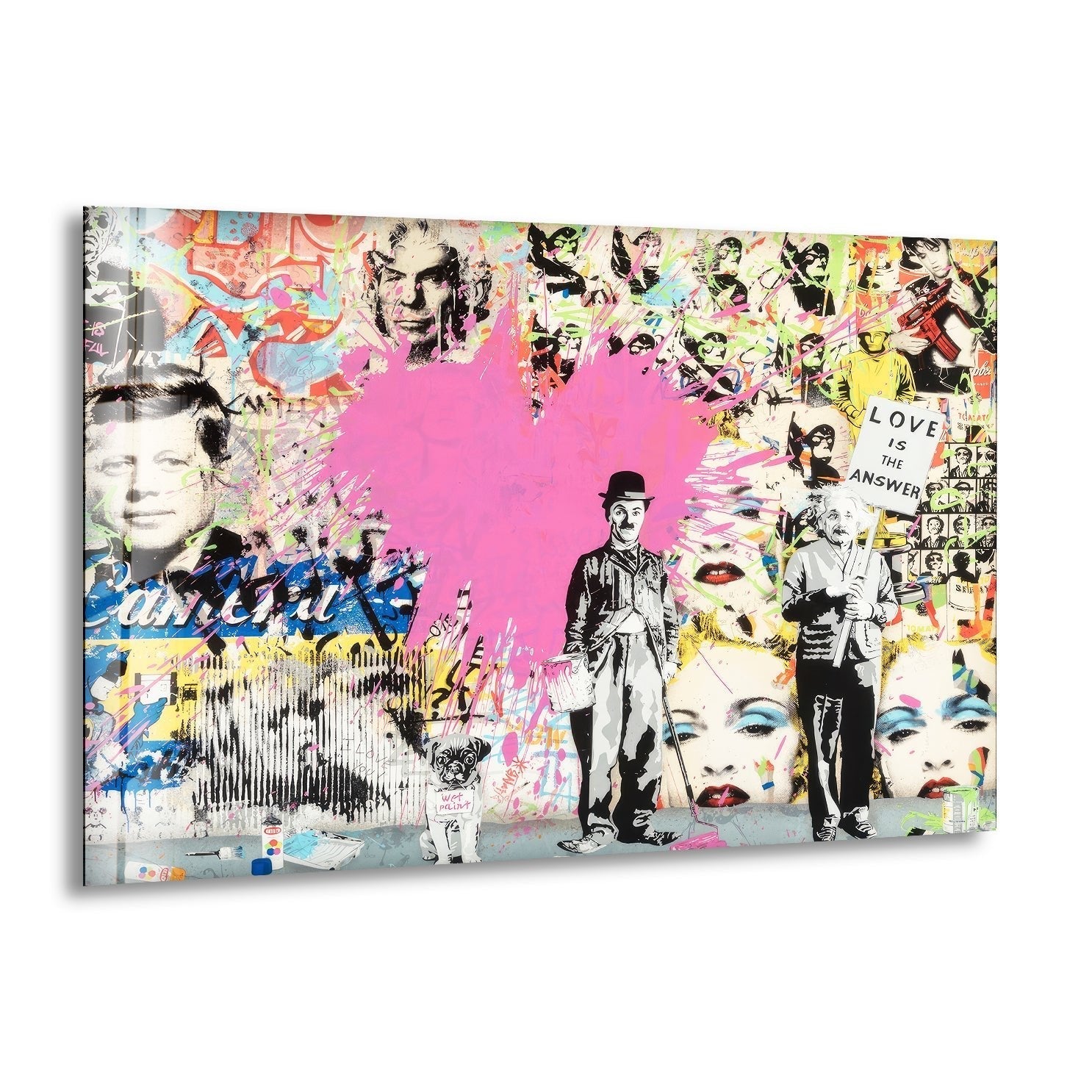 Banksy Charlie Chaplin Street Art Glass Wall Decor - Modern Urban Home & Office Artwork for Living Room, Bedroom, or Office