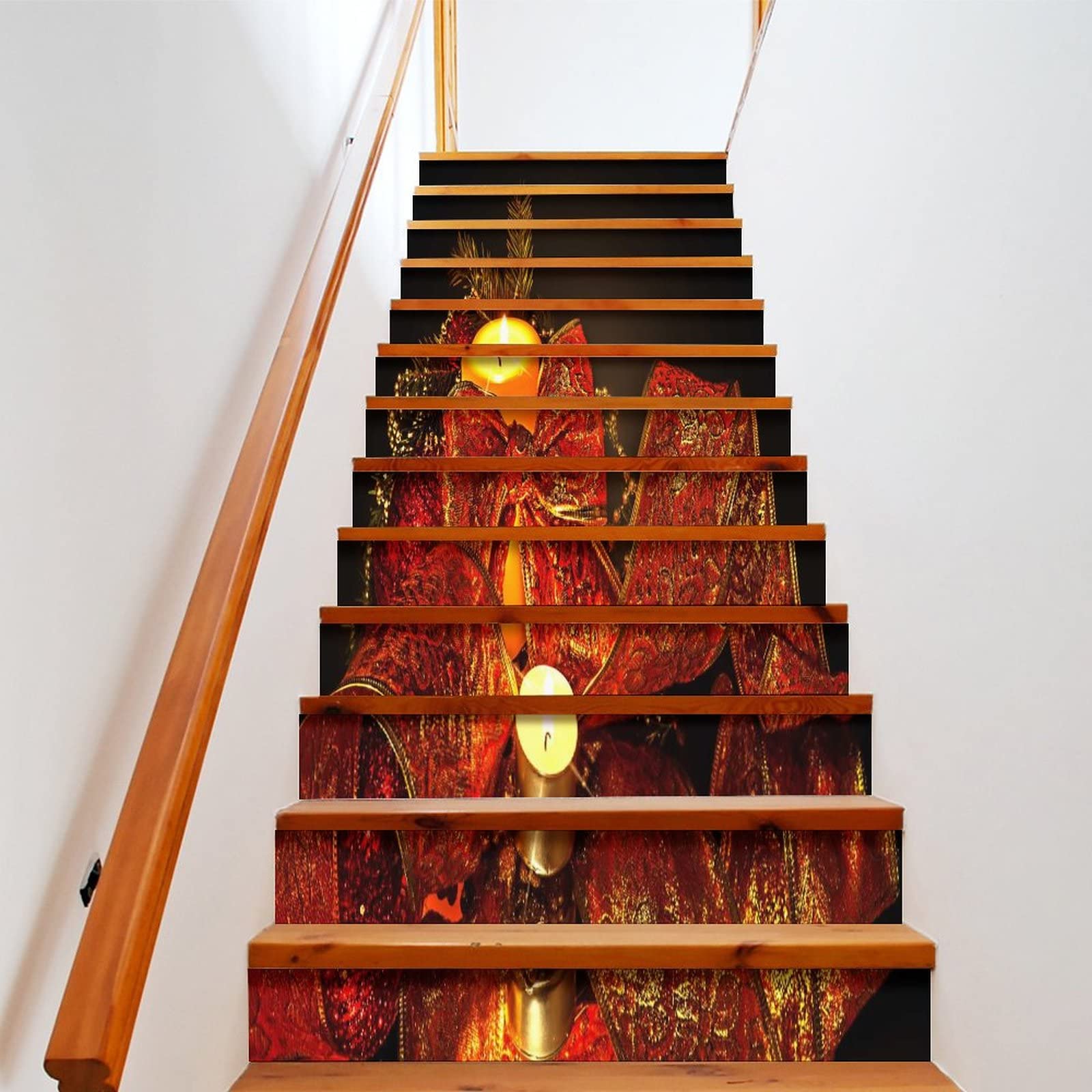 3D Christmas Stair Stickers - Traditional Winter Holiday Staircase Decals, Removable Stair Decoration for Home, 2 Sets - Perfect for Stairway Decor During Christmas Season & Winter Home Decorating