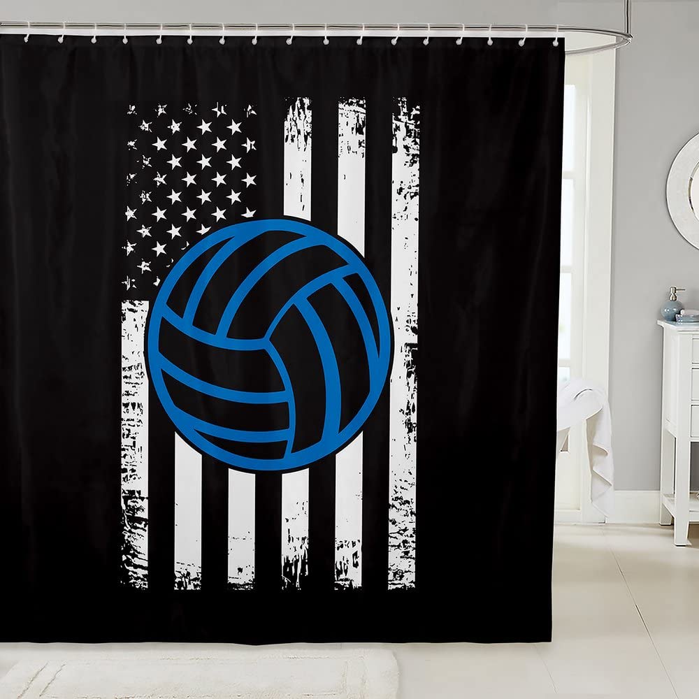 Volleyball Shower Curtain Set - American Flag Sports Design for Bathroom Decor (72x72 inches) - Perfect for Game Day & Sports Fans