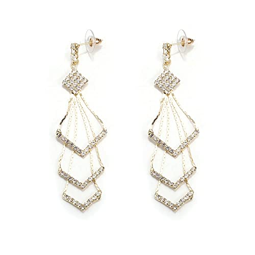Stylish 925 Sterling Silver Geometric Tassel Earrings with Full Diamond Accents - Trendy Long Dangle Drop Earrings for Women, Perfect for Parties, Weddings & Everyday Fashion Accessories