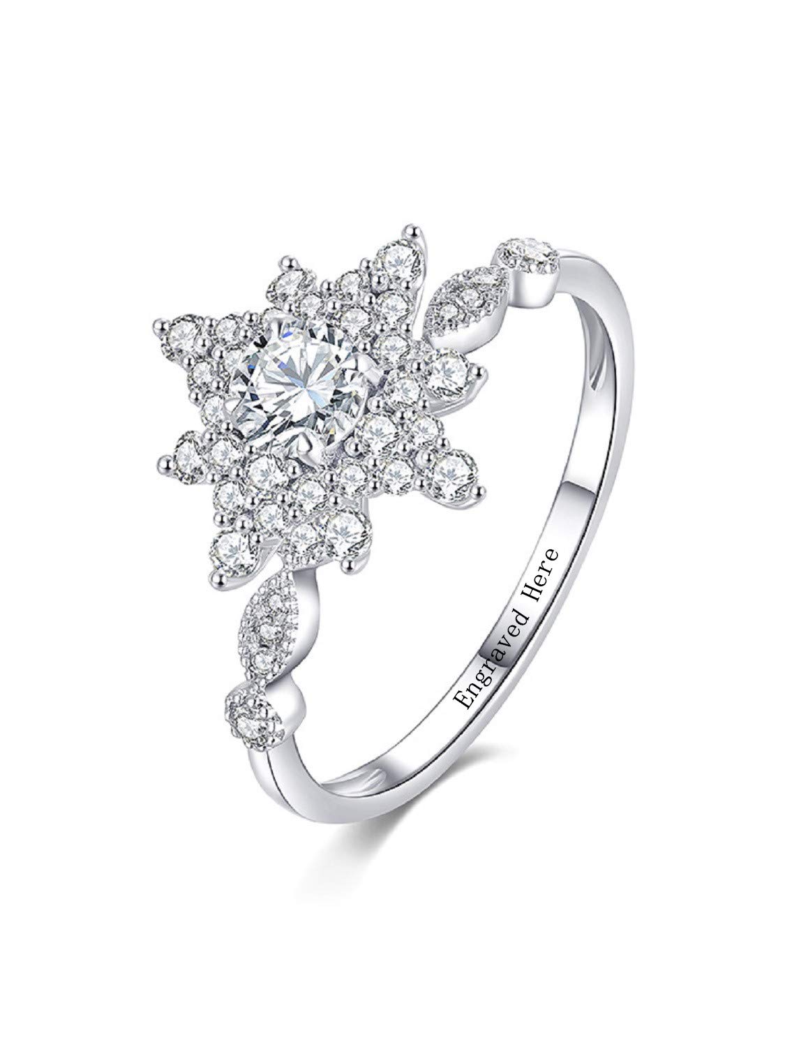 DIYA Stunning Flame Solitaire Engagement Ring - 14K White Gold Plated Sterling Silver with Moissanite Diamond - Wedding, Anniversary, Birthday Jewelry Gift for Her - Perfect for Proposals & Special Occasions