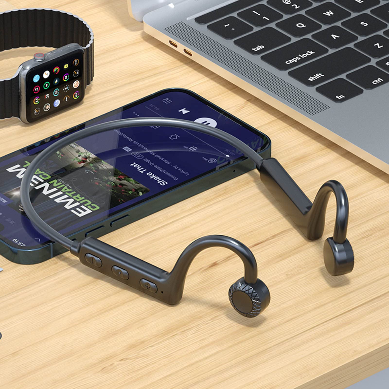 Wireless Bone Conduction Bluetooth Headphones - IPX5 Waterproof, Bluetooth 5.0 Earbuds for Running, Cycling, Gym Workouts & Business Calls | Comfortable Open-Ear Design for Sports & Office Use