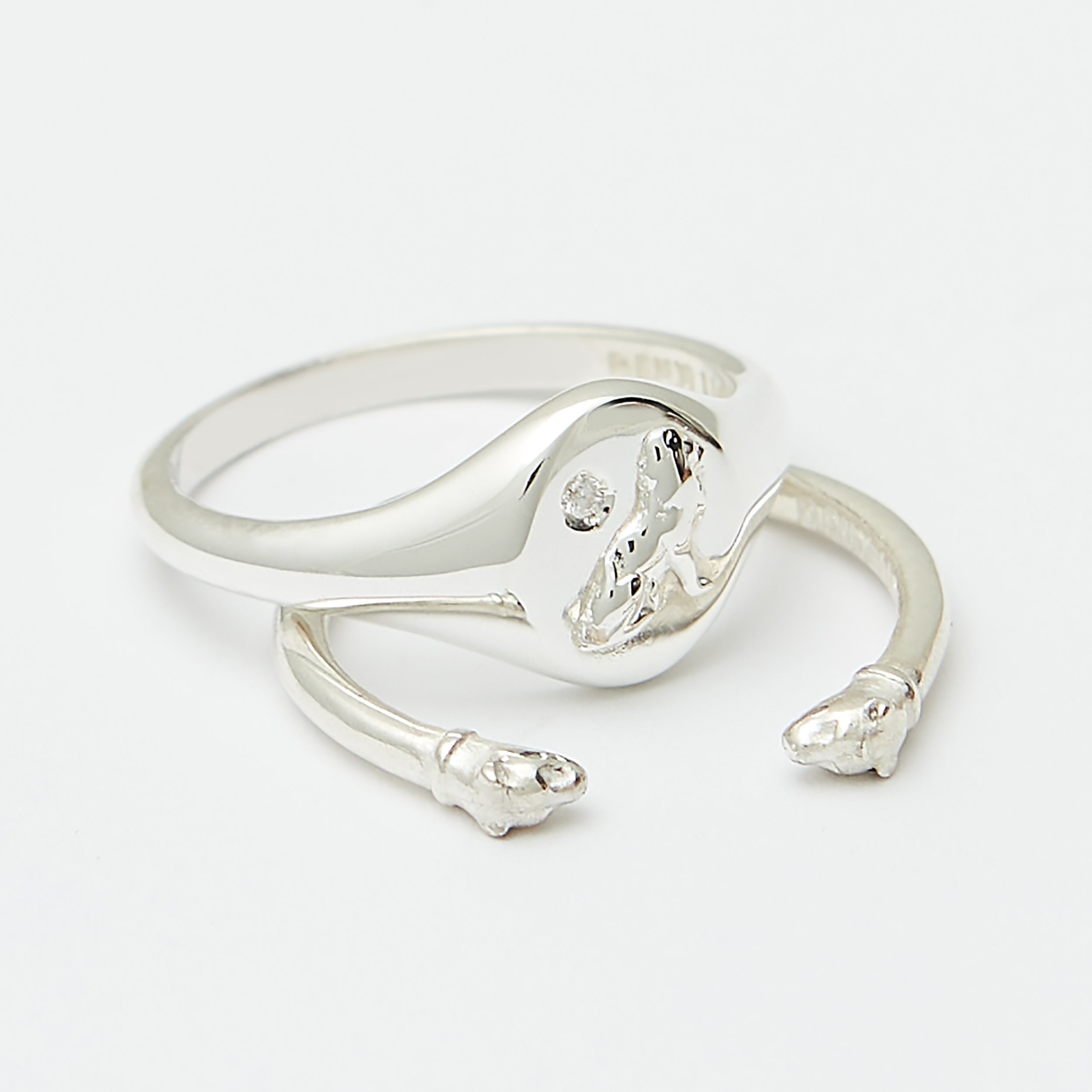 Sterling Silver Moonshine Signet Ring Stack - Elegant Jewelry for Women, Perfect for Stacking, Layering & Everyday Wear
