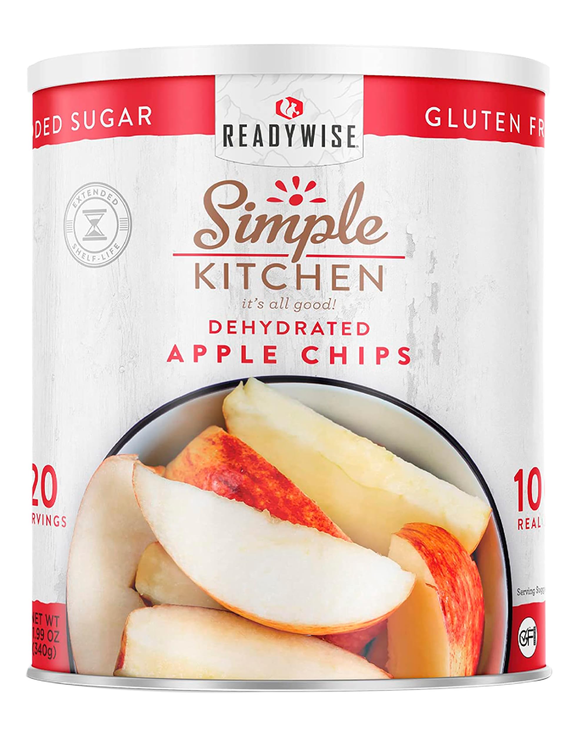 ReadyWise Dried Apple Chips - 20 Servings, Vegan, Gluten-Free, No Preservatives | Healthy Fruit Snacks for Hiking, Camping & Emergency Food Storage | #10 Can