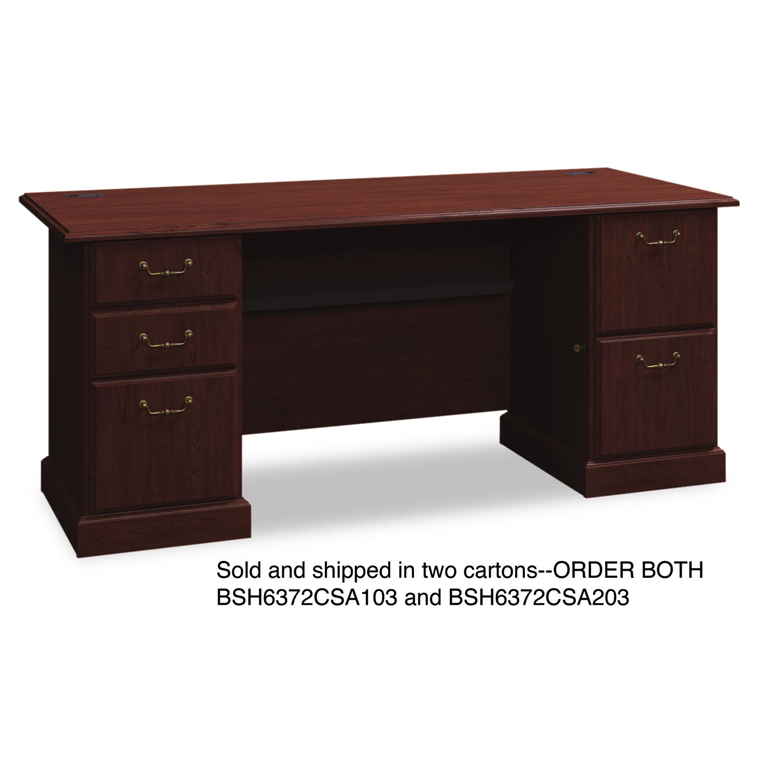 72W Double Pedestal Office Desk with File Drawers (Black/Black/File, File/File) - 72.25