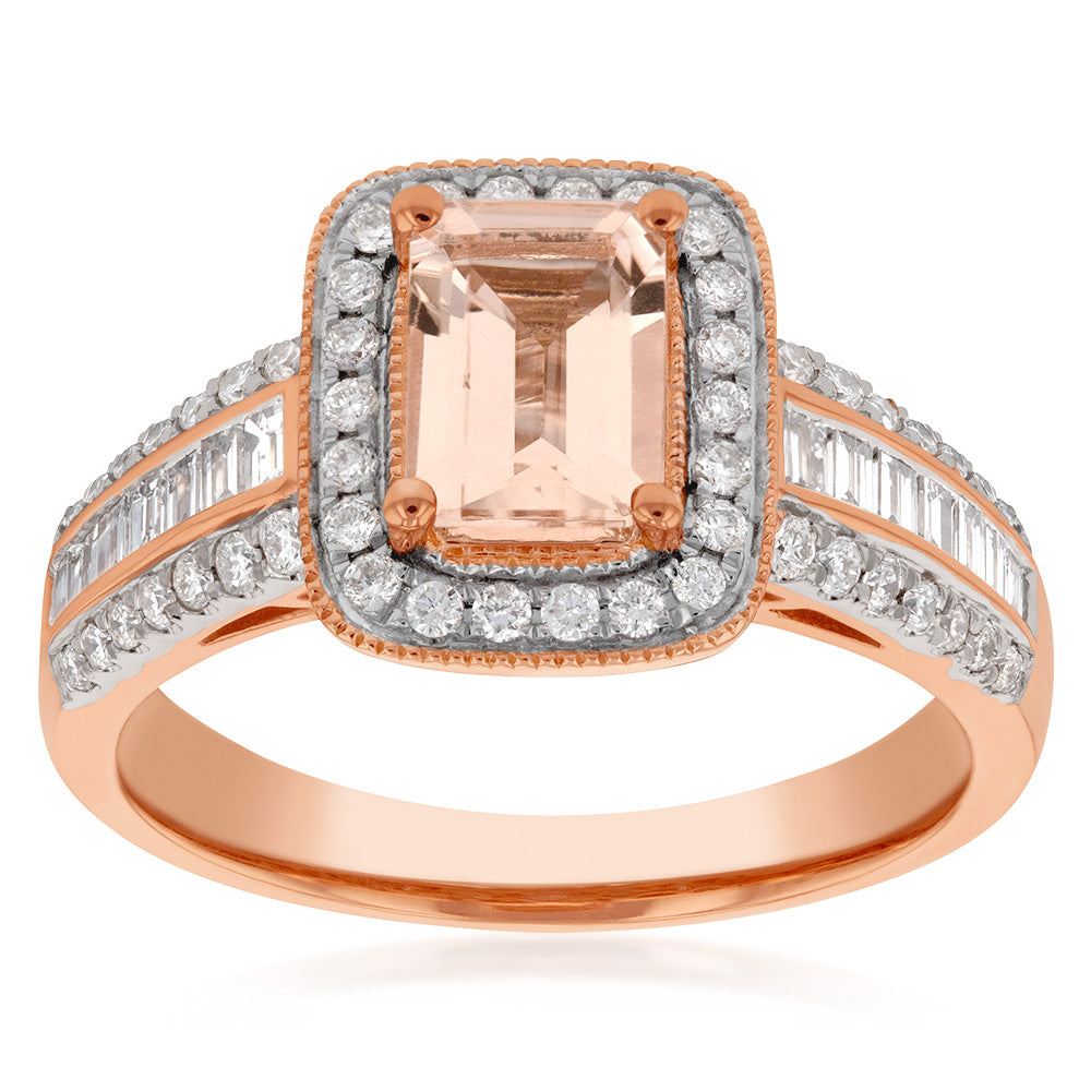 9ct Rose Gold Morganite and Diamond Ring - Elegant Engagement & Wedding Jewelry for Women - Perfect for Proposals, Anniversaries & Special Occasions