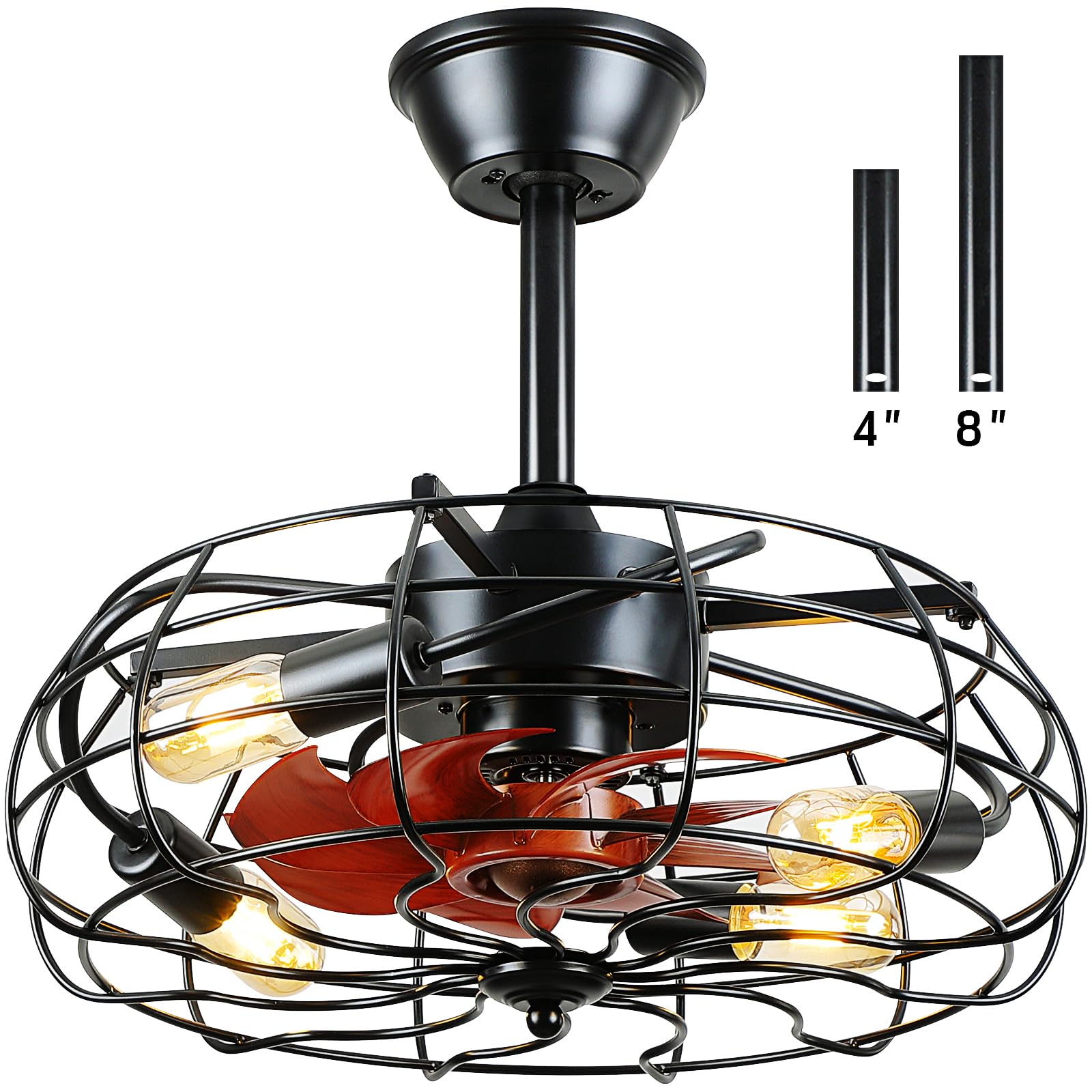 MPAYEL Farmhouse Ceiling Fan with Light & Remote Control - 4 LED Bulbs, Enclosed Cage Design - Indoor/Outdoor Use for Porch, Patio, Kitchen, Bedroom - Perfect for Rustic Home Decor & Air Circulation