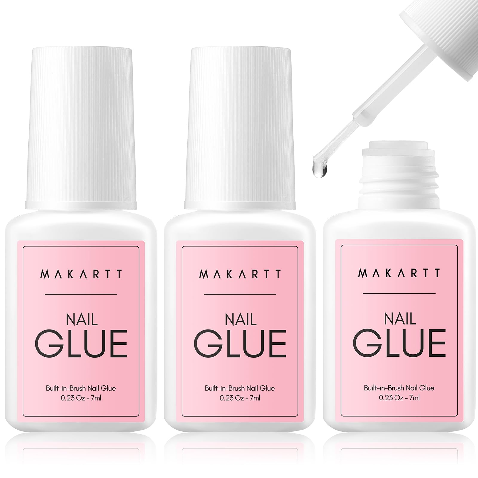 Makartt Super Strong Nail Glue for Acrylic Nails - 7ML 3-Pack Brush-On Adhesive | Quick-Drying, Long-Lasting False Nail Glue for Press-On Nails, DIY & Professional Use | Perfect for Nail Tips, Fake Nails & At-Home Manicures