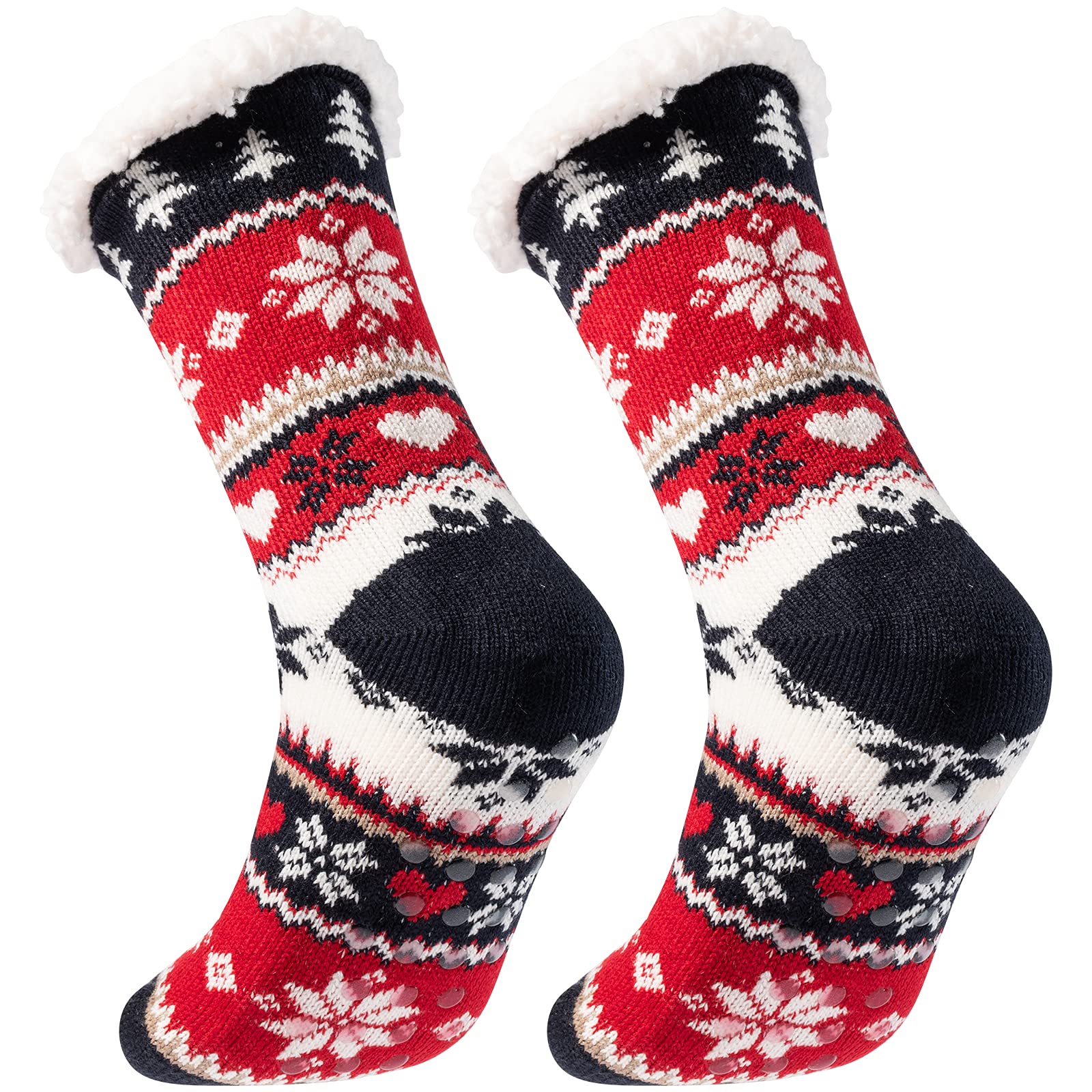 Women's Non-Slip Sherpa Socks - Cozy Fleece-Lined Winter Socks with Silicone Grippers for Home, Christmas Gift & Cold Weather Comfort