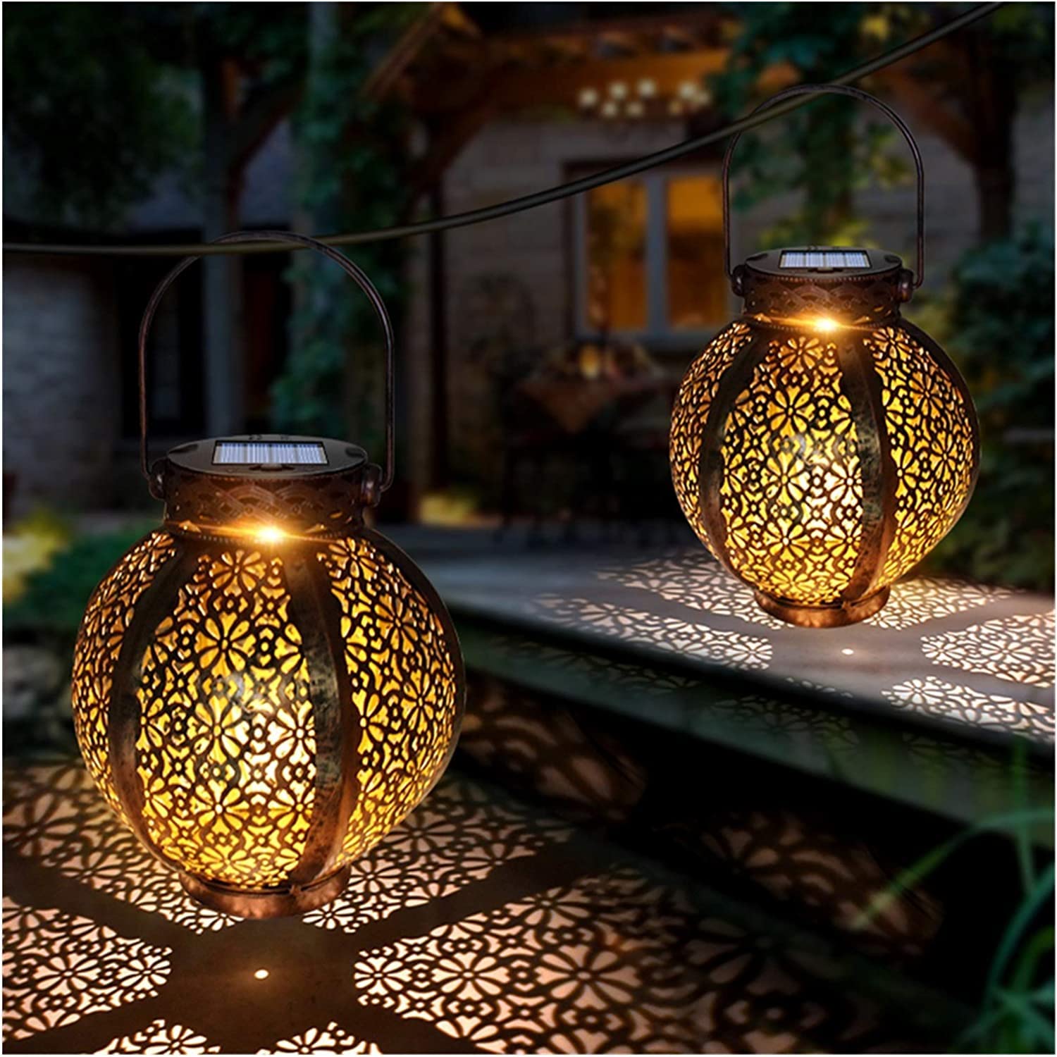 **Baijiexun Retro Hanging Solar Lanterns – Outdoor Hollow Solar Lights with Handle, Bronze Solar Garden Decor for Yard, Tree, Fence, Patio – Perfect for Evening BBQs, Garden Parties & Cozy Backyard Ambiance**