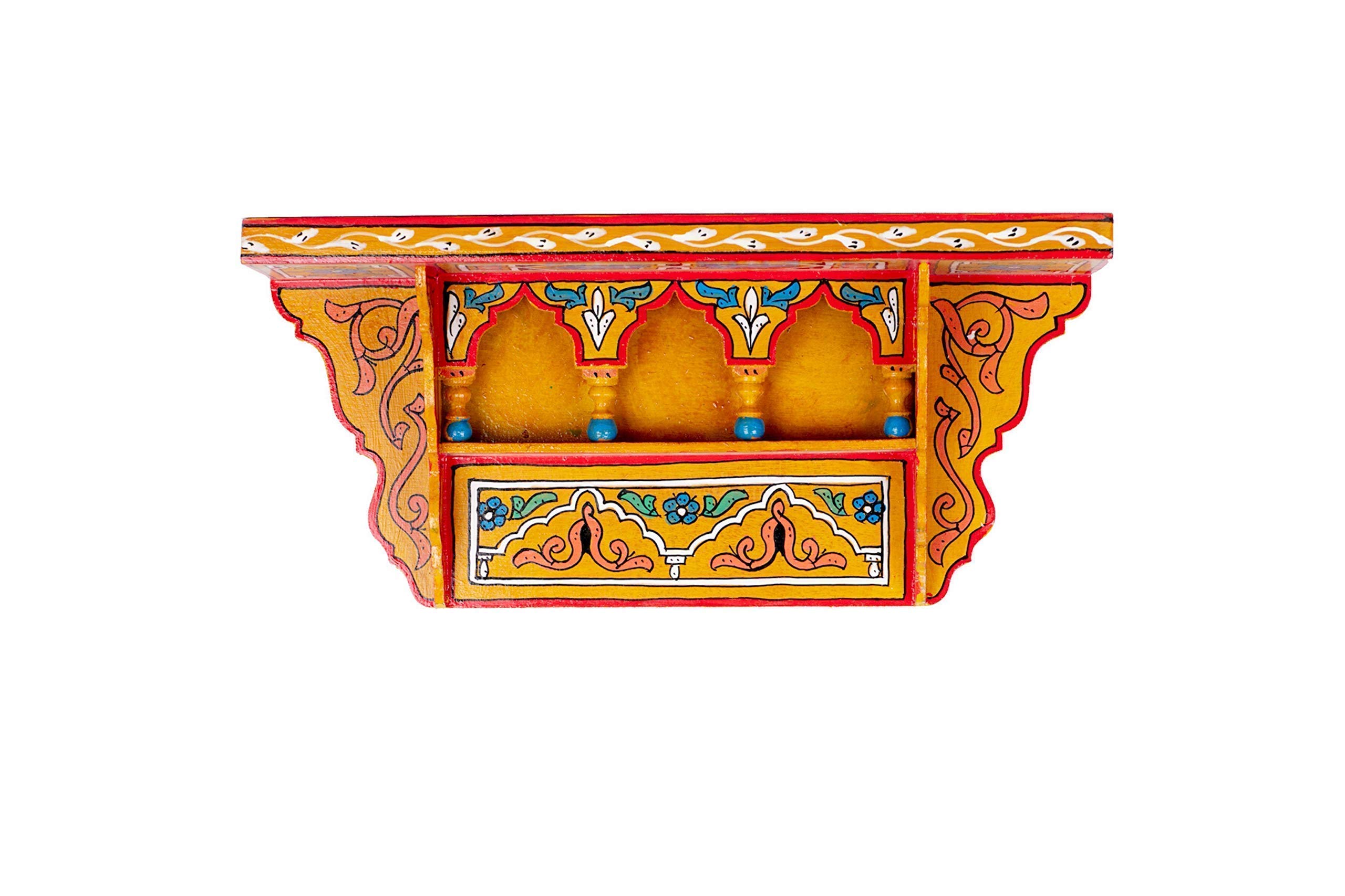 Vintage Green Floating Wood Spice Rack - Wall Mounted Essential Oil Shelf, Book Display & Coat Hanger - Triangle Shaped Painted Shelf (Yellow) for Kitchen, Bathroom & Living Room Organization