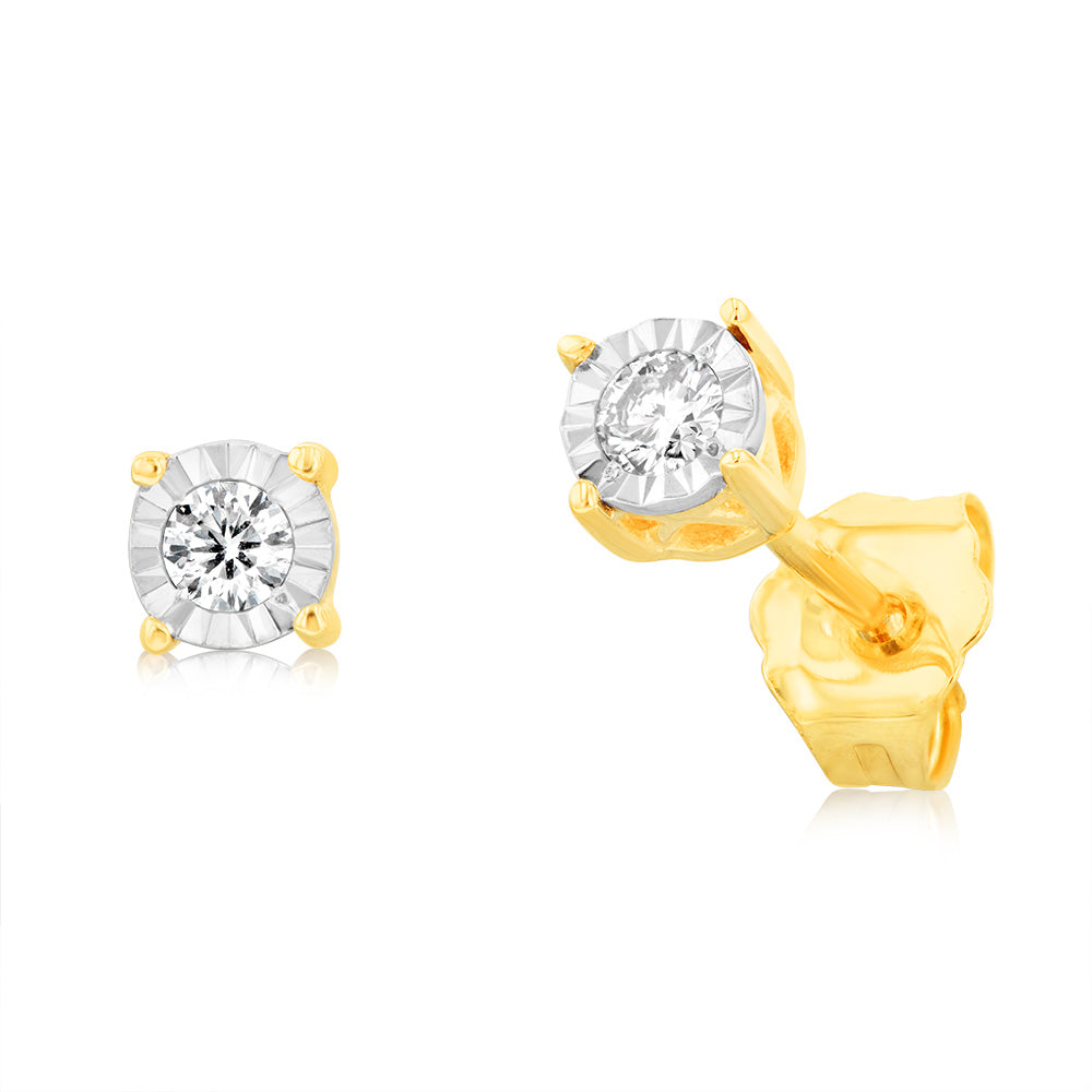 1/10 Carat Diamond Solitaire Stud Earrings in 9K Yellow Gold - Elegant Everyday Jewelry for Women, Perfect Gift for Anniversary, Birthday & Valentine's Day