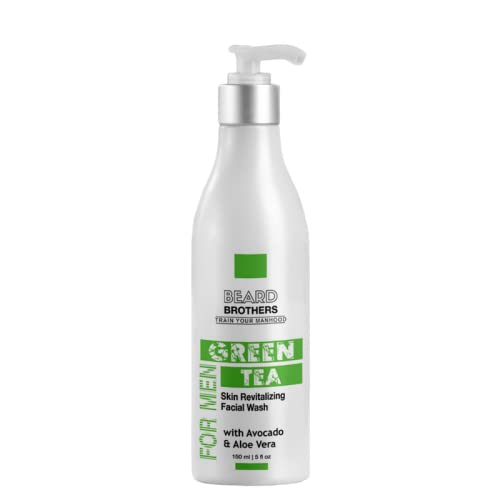 BEARD BROTHERS Green Tea Natural Hydrating Antioxidant Face Wash for Men - Daily Facial Cleanser with Avocado & Vitamin E (150ml) | Gentle Cleansing for Oily & Sensitive Skin | Perfect for Morning & Night Skincare Routine