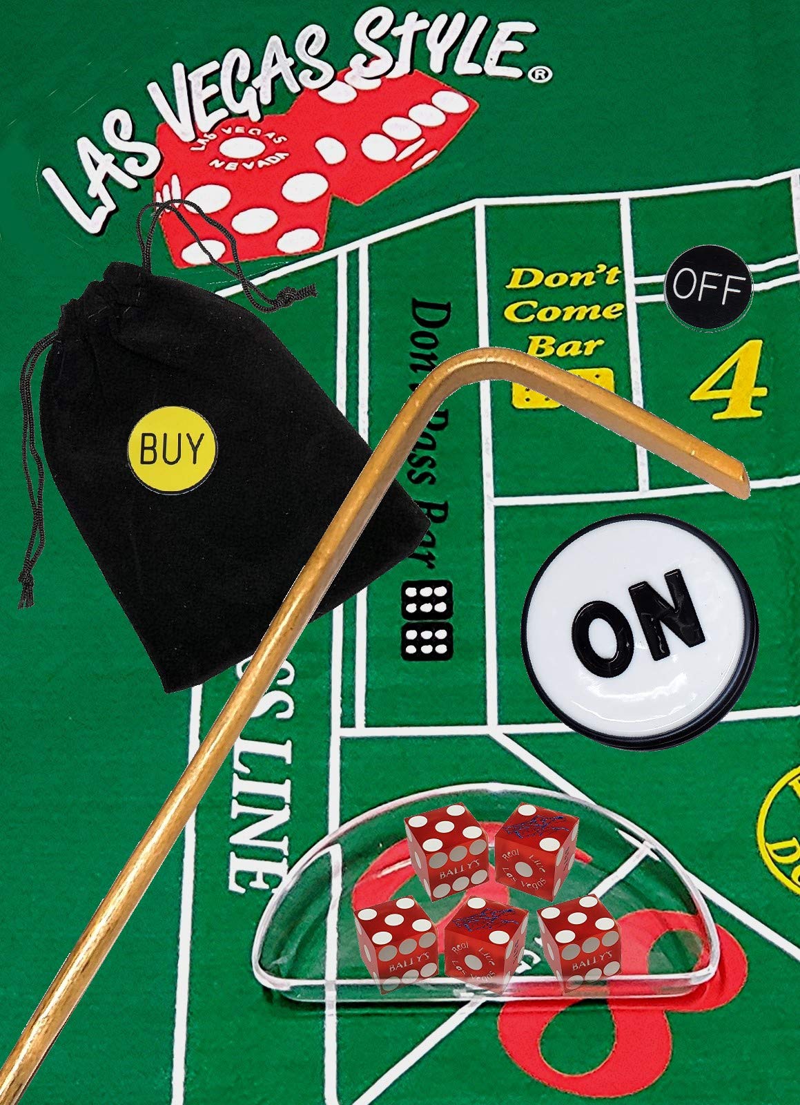 Premium Craps Kit Set with Casino Dice, Shooter Stick & Acrylic Dice Boat - Authentic Las Vegas Bally's Red Frosted Dice for Professional Table Play | Perfect for Casino Nights, Game Parties & Home Gambling Practice