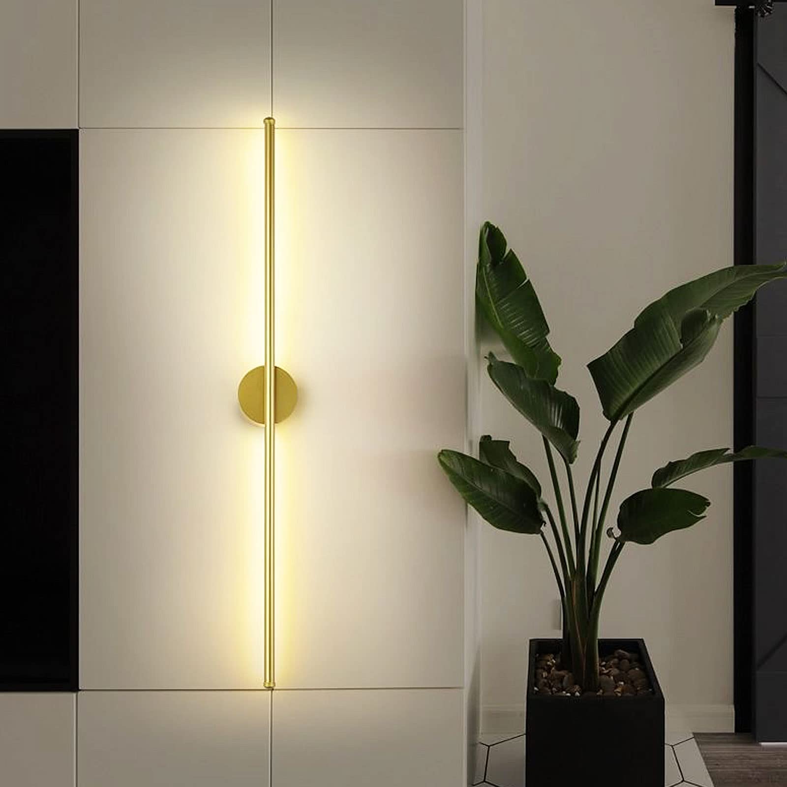 Modern Nordic Linear LED Wall Sconce - 100cm Round Black Aluminum Strip Light for Bedroom, Stairs, Hallway & Living Room | Energy-Efficient Ambient Lighting for Home Decoration & Background Accent