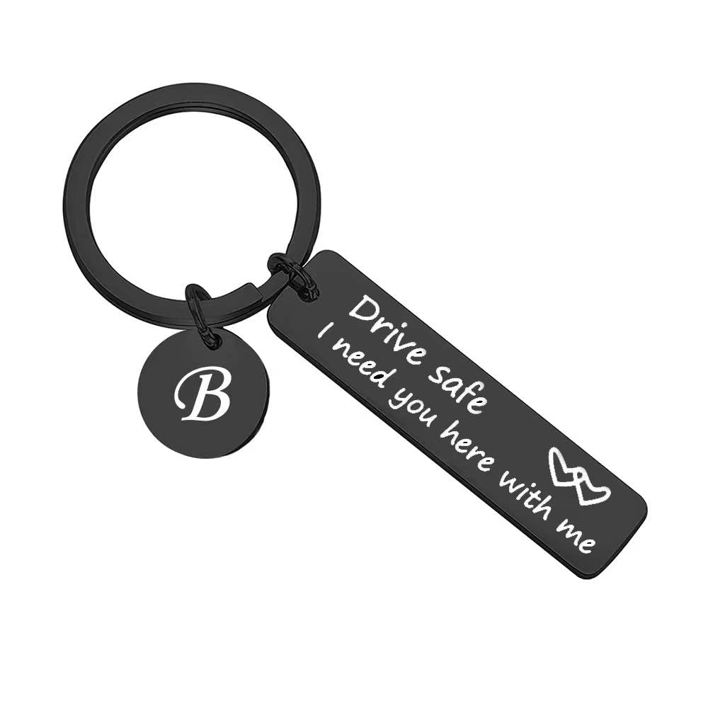 Drive Safe Keychain - 'I Need You Here With Me' Black Keyring for Men | Thoughtful Birthday & Valentine's Day Gift for Boyfriend, Husband | Perfect for Long Distance Relationships & Safe Driving Reminder