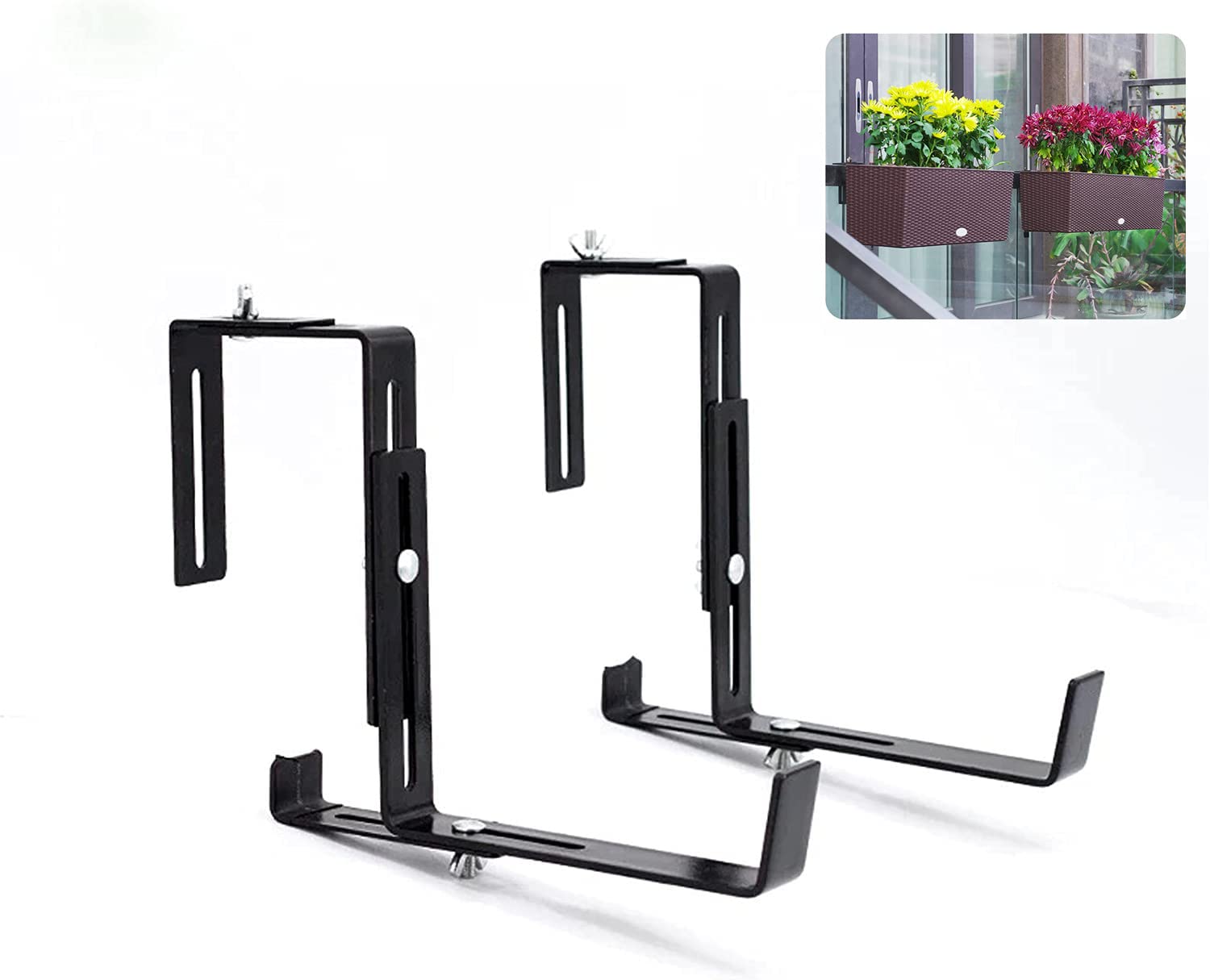 Adjustable 6 Inch Window Planter Box Bracket Set - Heavy Duty Flower Pot Hangers for Balcony, Fence, Pergola & Patio Gardens - Perfect for Outdoor Decor & Small Space Gardening