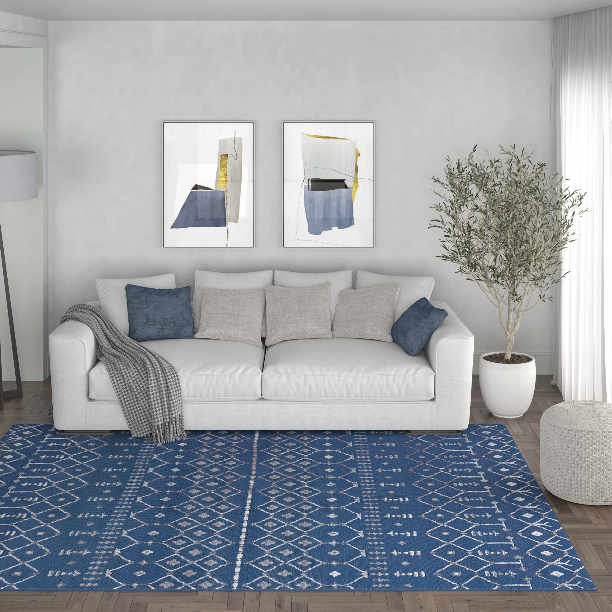 Modern Navy Blue 8x10 Area Rug - Soft Indoor Carpet for Living Room, Bedroom, Dining Room & Entryway - Non-Slip Contemporary Floor Rug - Perfect for Home Decor & High Traffic Areas