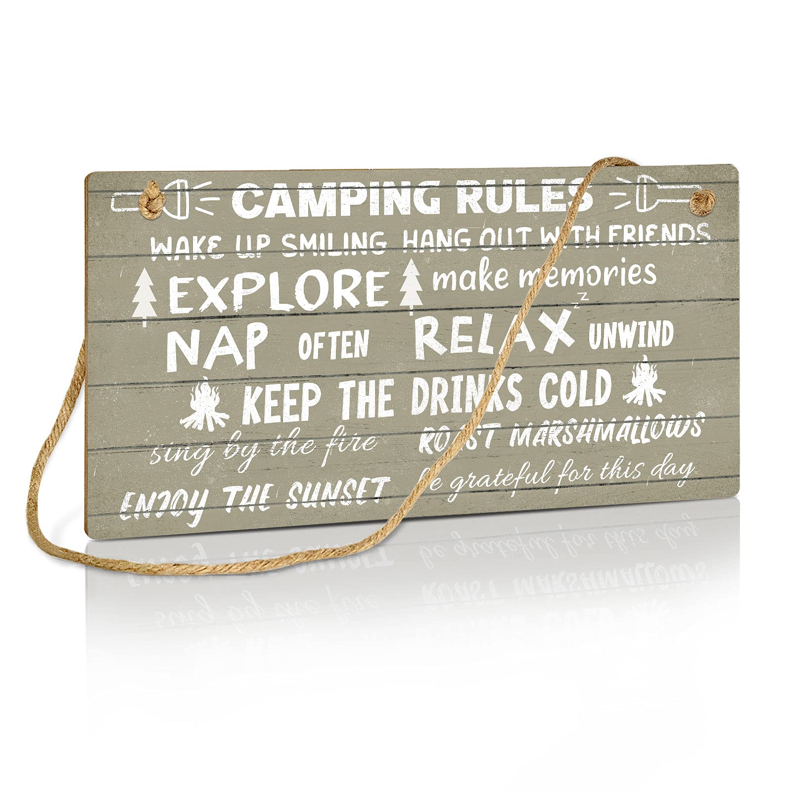 Camping Rules Sign - 10x5in Wall Plaque for Bar, Cabin & Outdoors