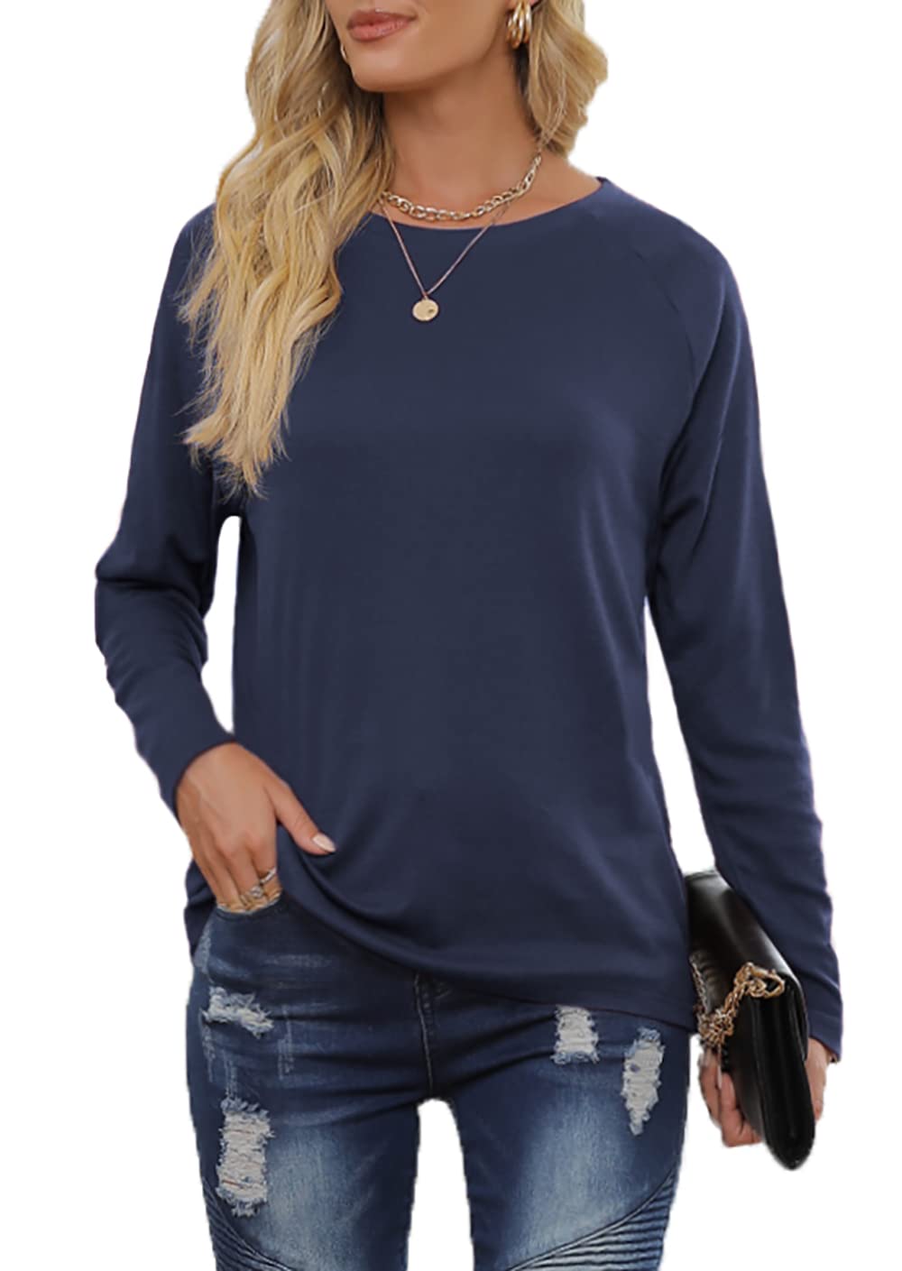 Women's Long Sleeve T-Shirts - Soft Casual Crewneck Tunic Tops in Solid Colors | Perfect for Work, Lounge & Everyday Wear