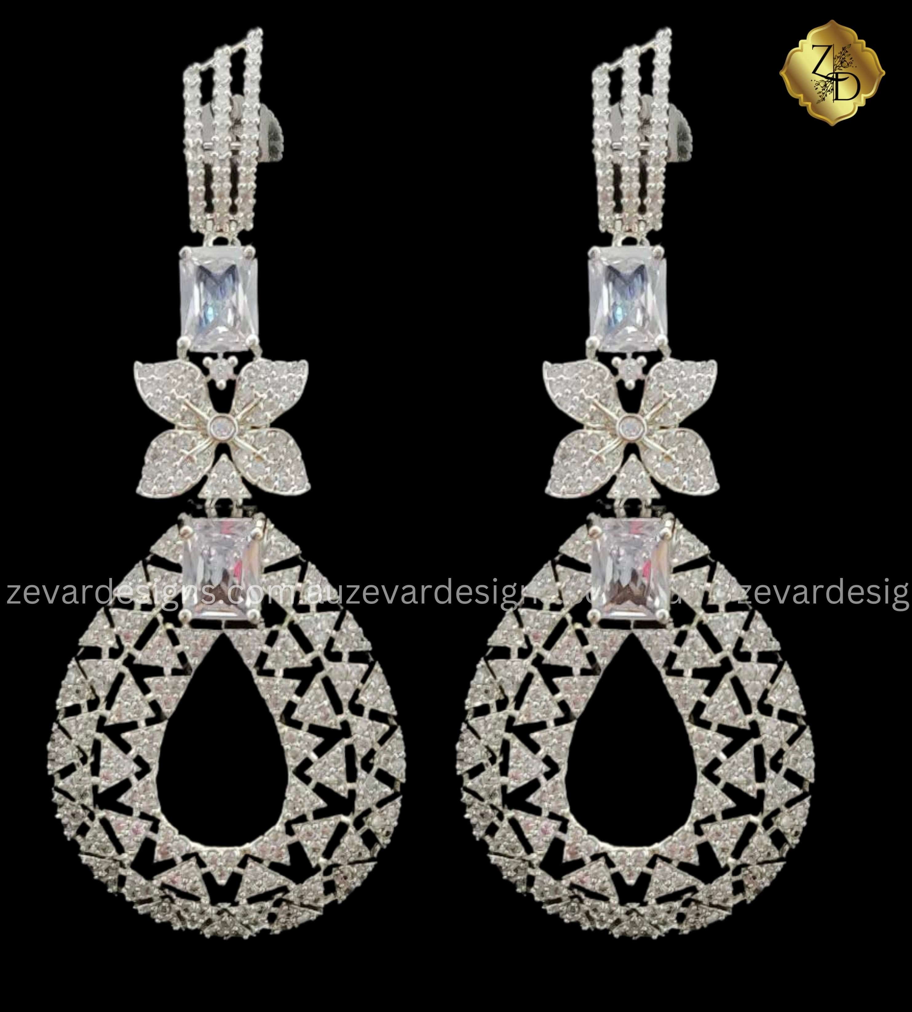 Stylish AD Earrings in Silver Finish - Perfect for Parties, Weddings & Everyday Wear