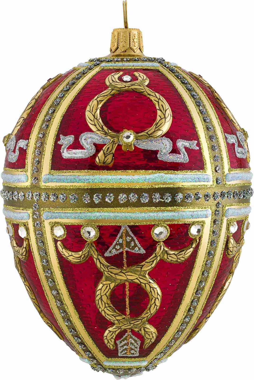 Joy to the World Glitterazzi Red Russian Egg Polish Glass Christmas Ornament - Handmade in Poland - Perfect for Christmas Tree Decorations, Holiday Gifts & Festive Home Decor