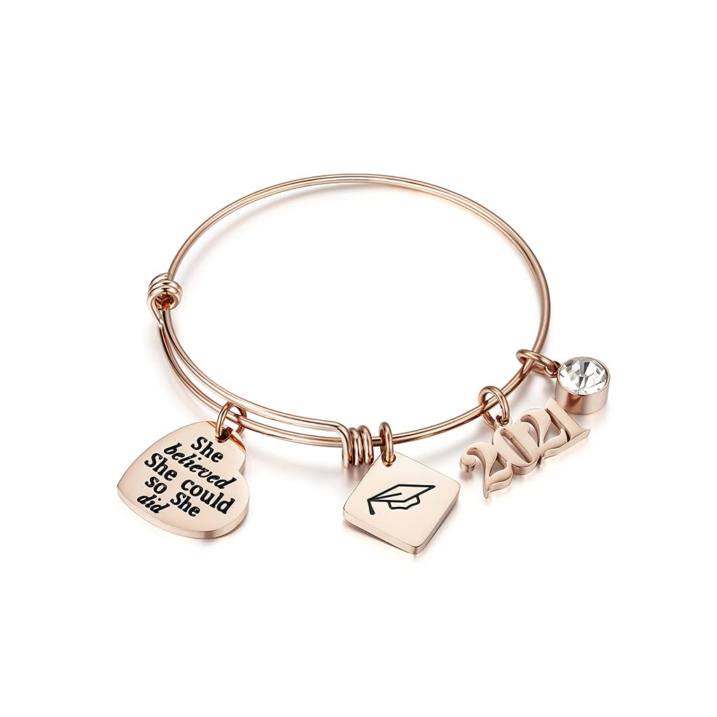 **Inspirational Graduation Bracelet for Women - Adjustable Stainless Steel Charm Bangle - Motivational Gift for Graduates, Students & Friends - Perfect for Graduation Parties, Daily Wear & Special Occasions**
