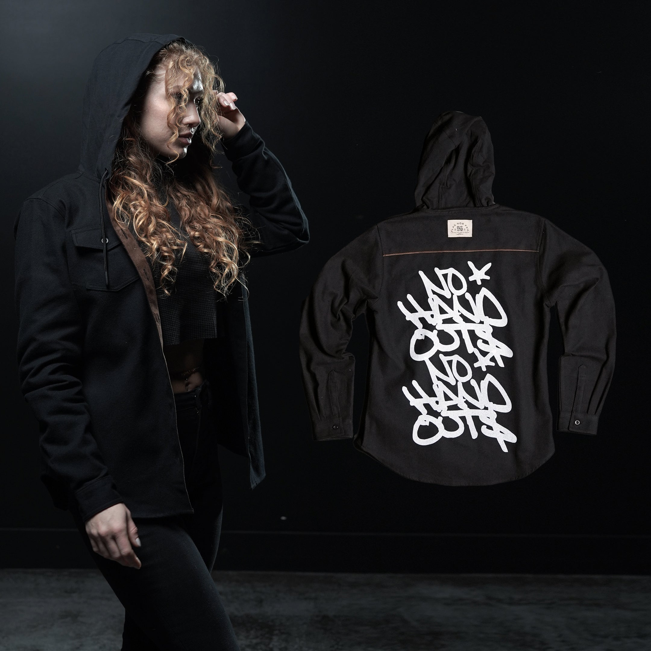 Women's Black Hooded Flannel Shirt - Cozy & Stylish for Outdoor Adventures, Camping, and Casual Wear