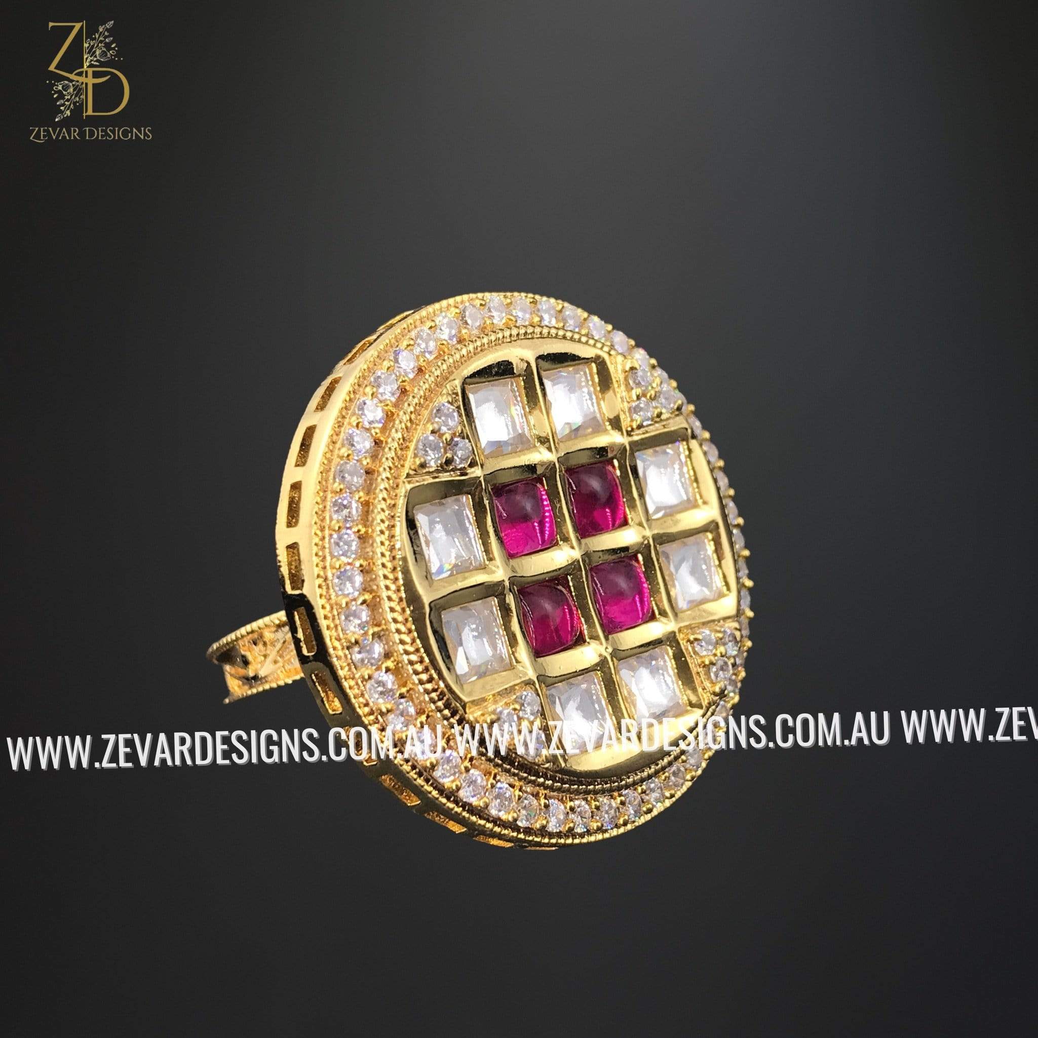 Exquisite Kundan AD Ring with Genuine Ruby - Elegant Indian Jewelry for Women - Perfect for Weddings, Parties & Special Occasions